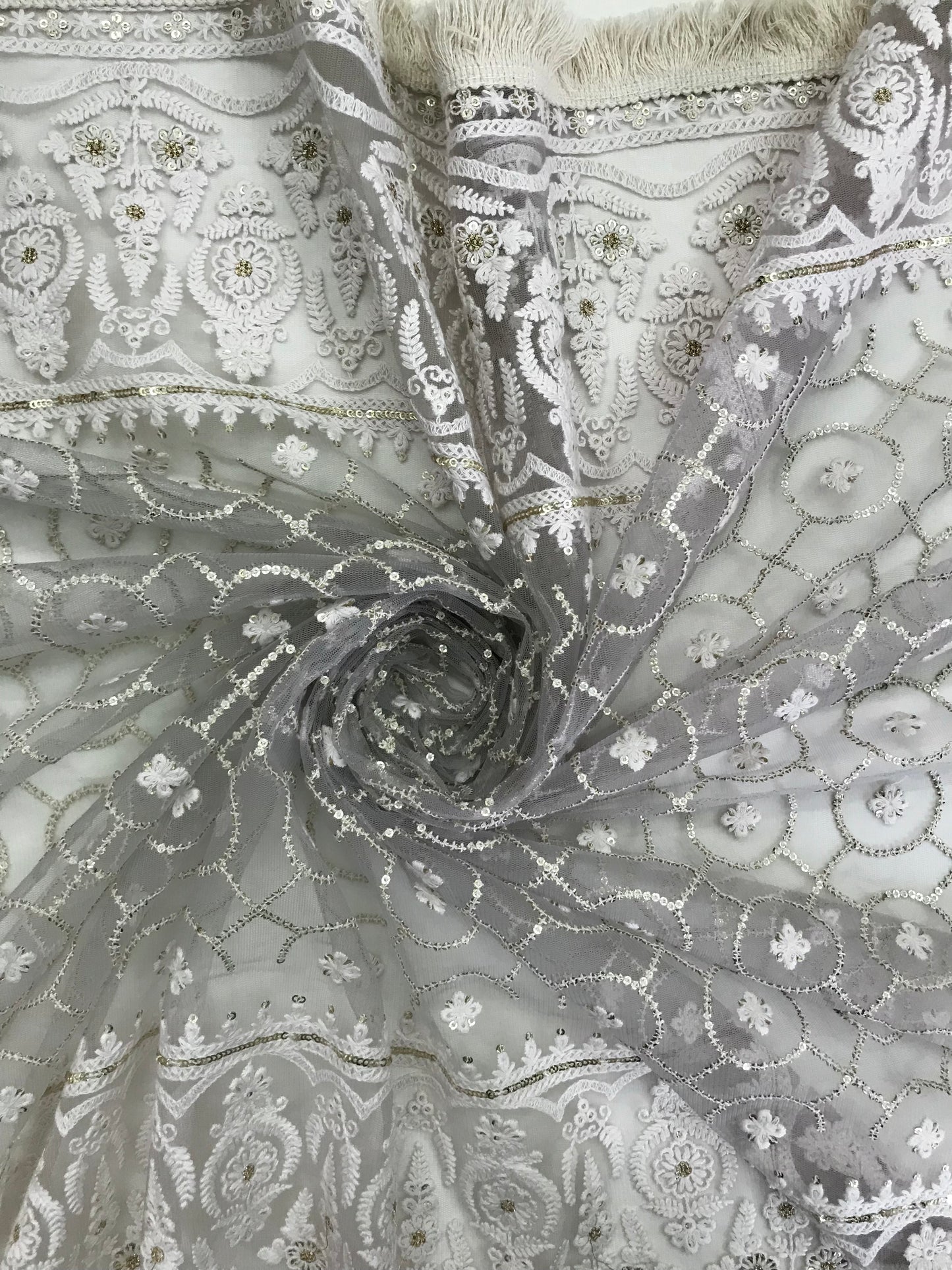 Soft Gray Embroidered Net dupatta with Chikankari Embroidery, Tulle Fabric, Stole, Shawl, Scarf for women, Bridal Veil DP2001