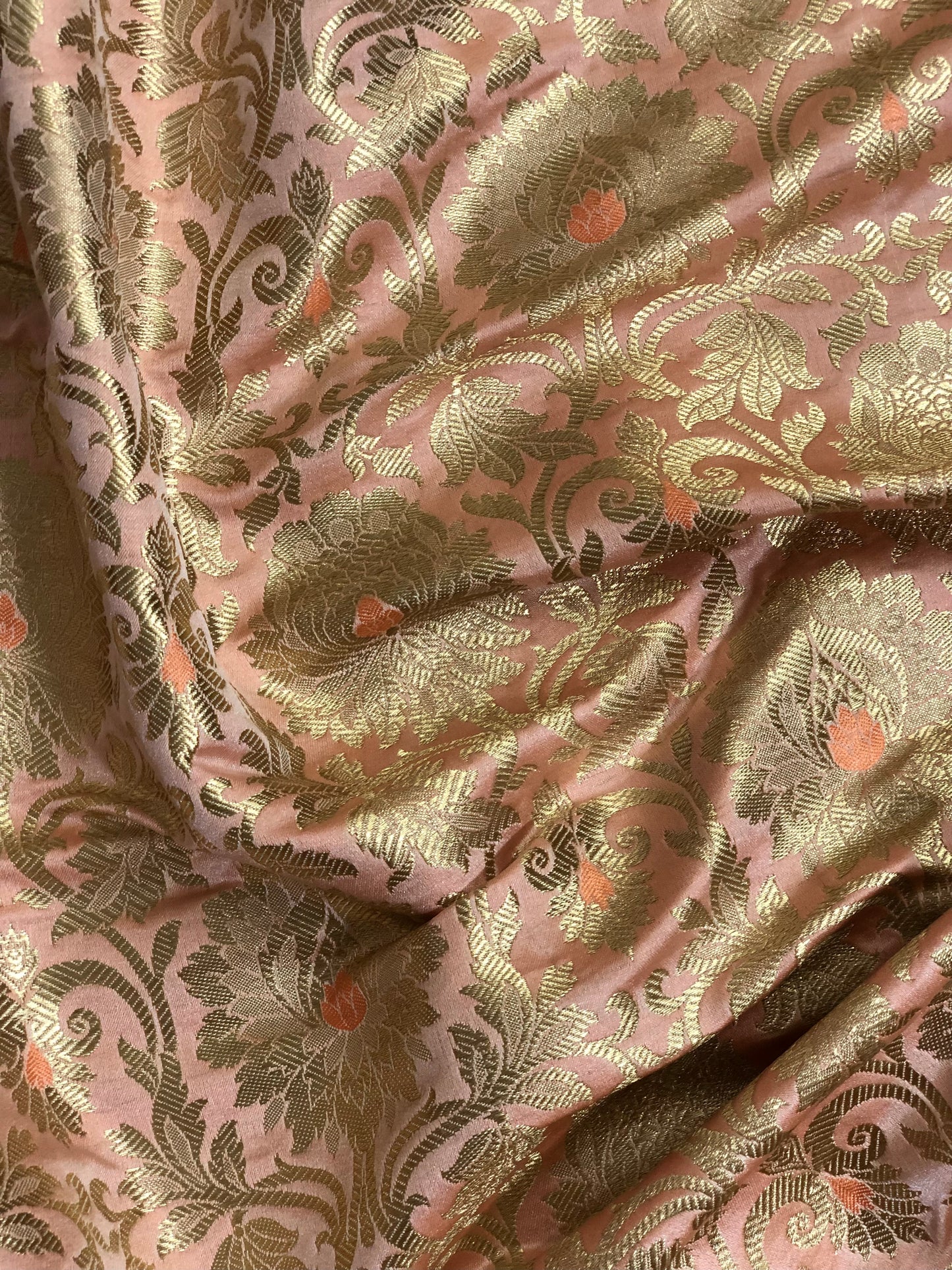 Peach and gold jacquard brocade fabric, Home décor fabric, Rayon silk brocade, Gothic fabric , Designer fabric, Lace brocade fabric - NFAF895