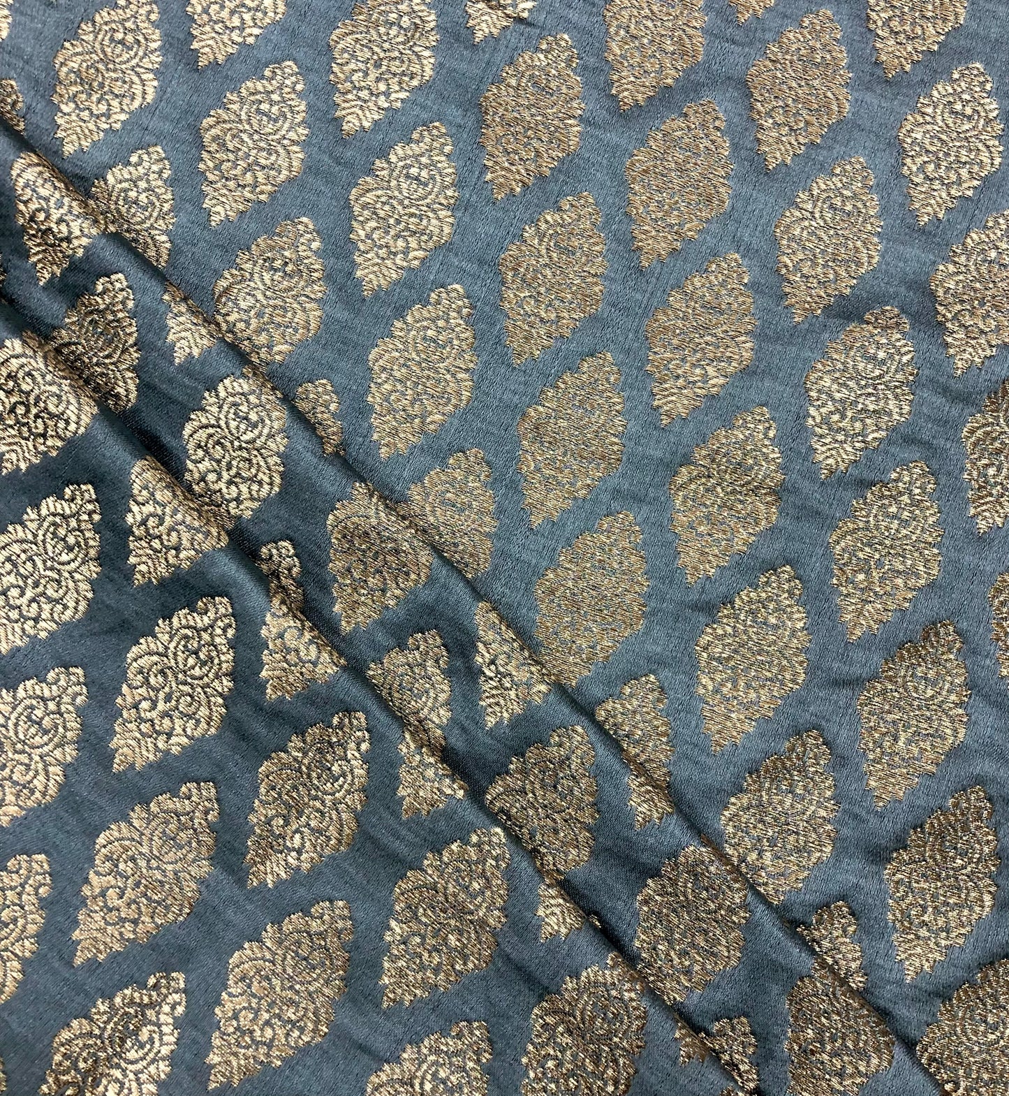 Indian banarasi brocade fabric, Gray & gold Rayon silk brocade, Floral brocade, Metallic brocade, Jacquard fabric, Historical fabric, Renaissance fabric - NFAF625