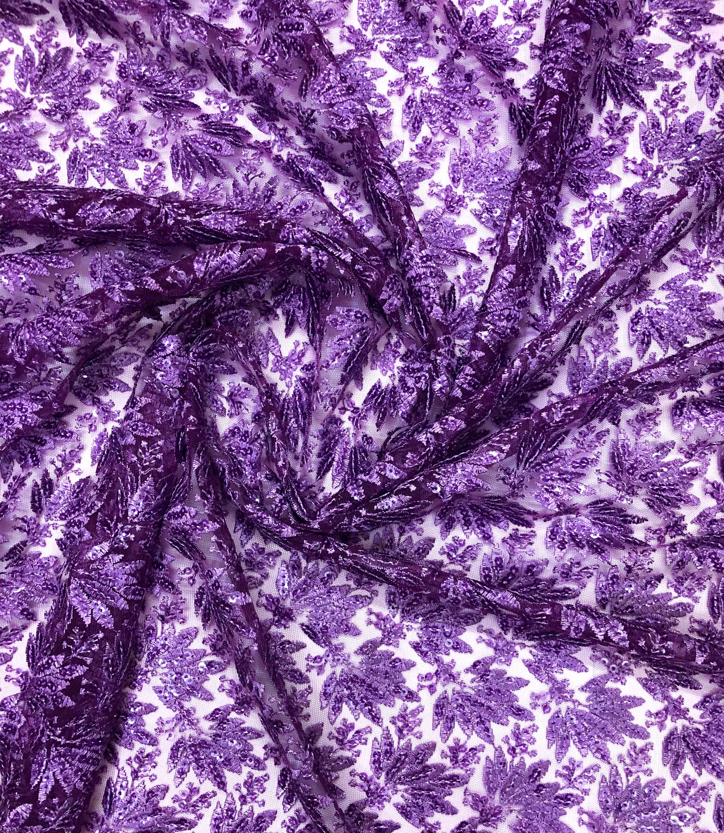 Lavender embroidered fabric, Tulle Mesh Fabric, Bridal Wedding Fabric, Bridesmaid dress, Thread embroidery, Luxury fabric, Handmade - NFAF1065