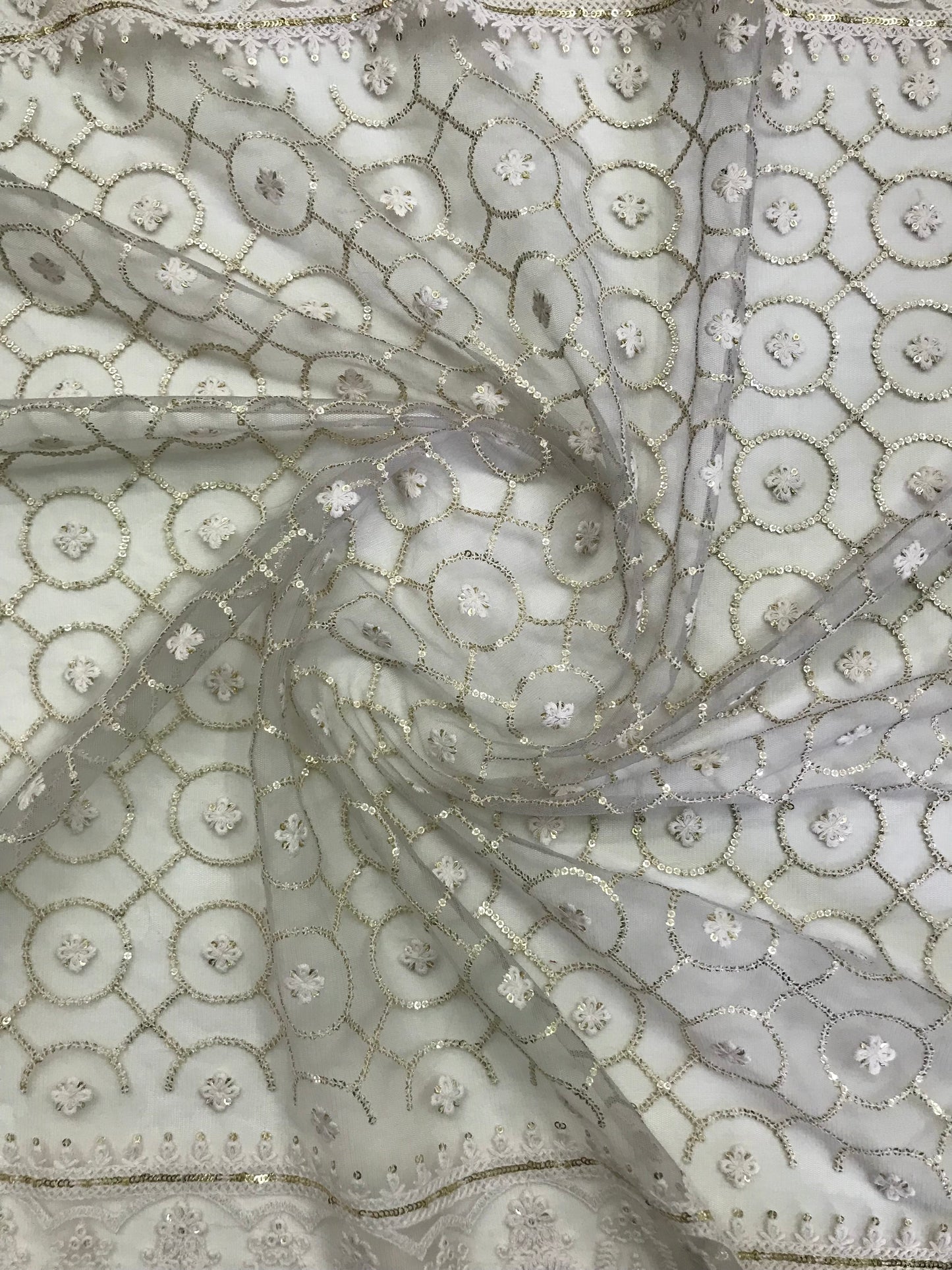Soft Gray Embroidered Net dupatta with Chikankari Embroidery, Tulle Fabric, Stole, Shawl, Scarf for women, Bridal Veil DP2001