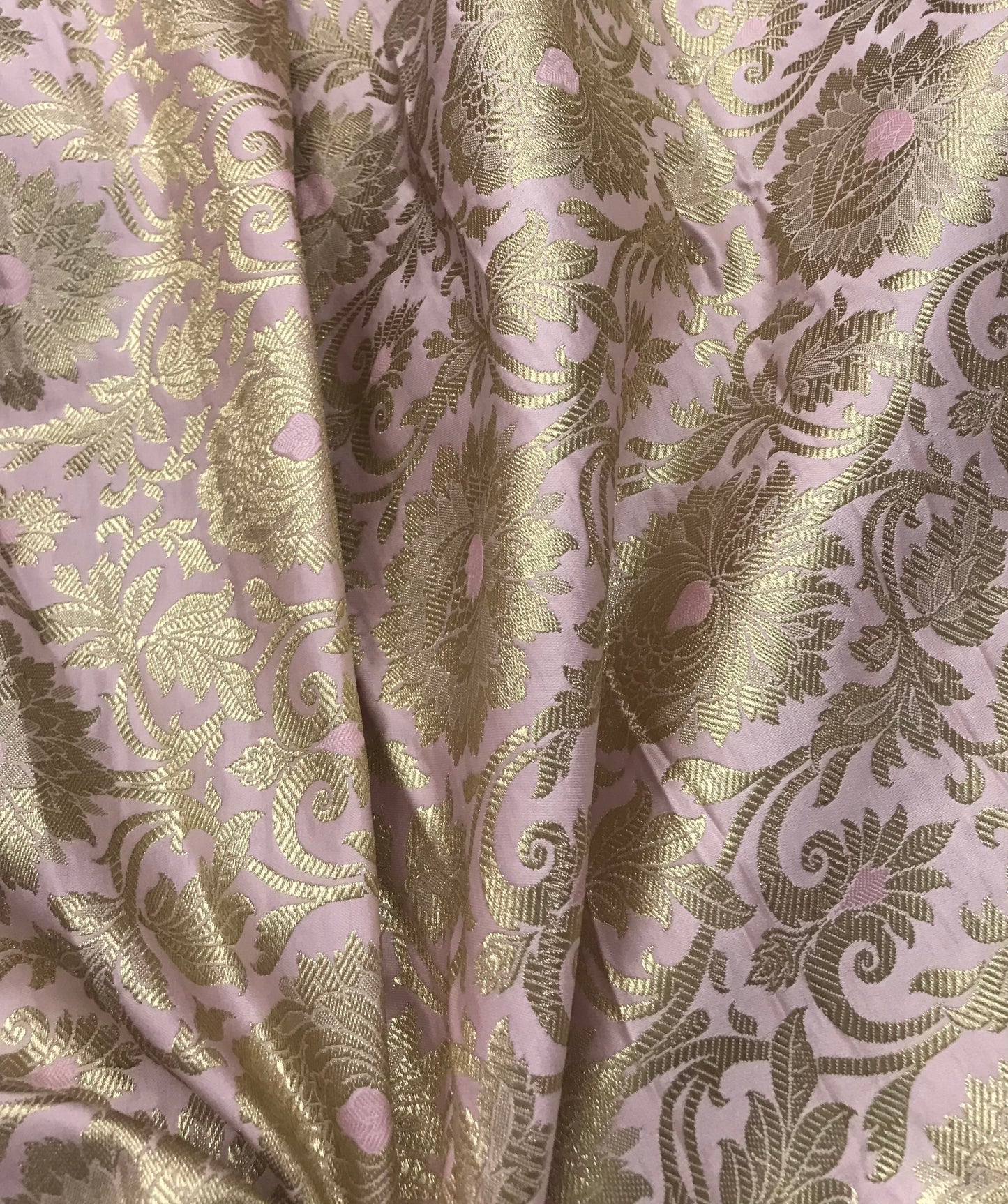 Banarasi Brocade Fabric, Pink gold designer fabric, Rayon silk brocade, Damask jacquard brocade, Floral brocade, Brocade Satin - NFAF2007