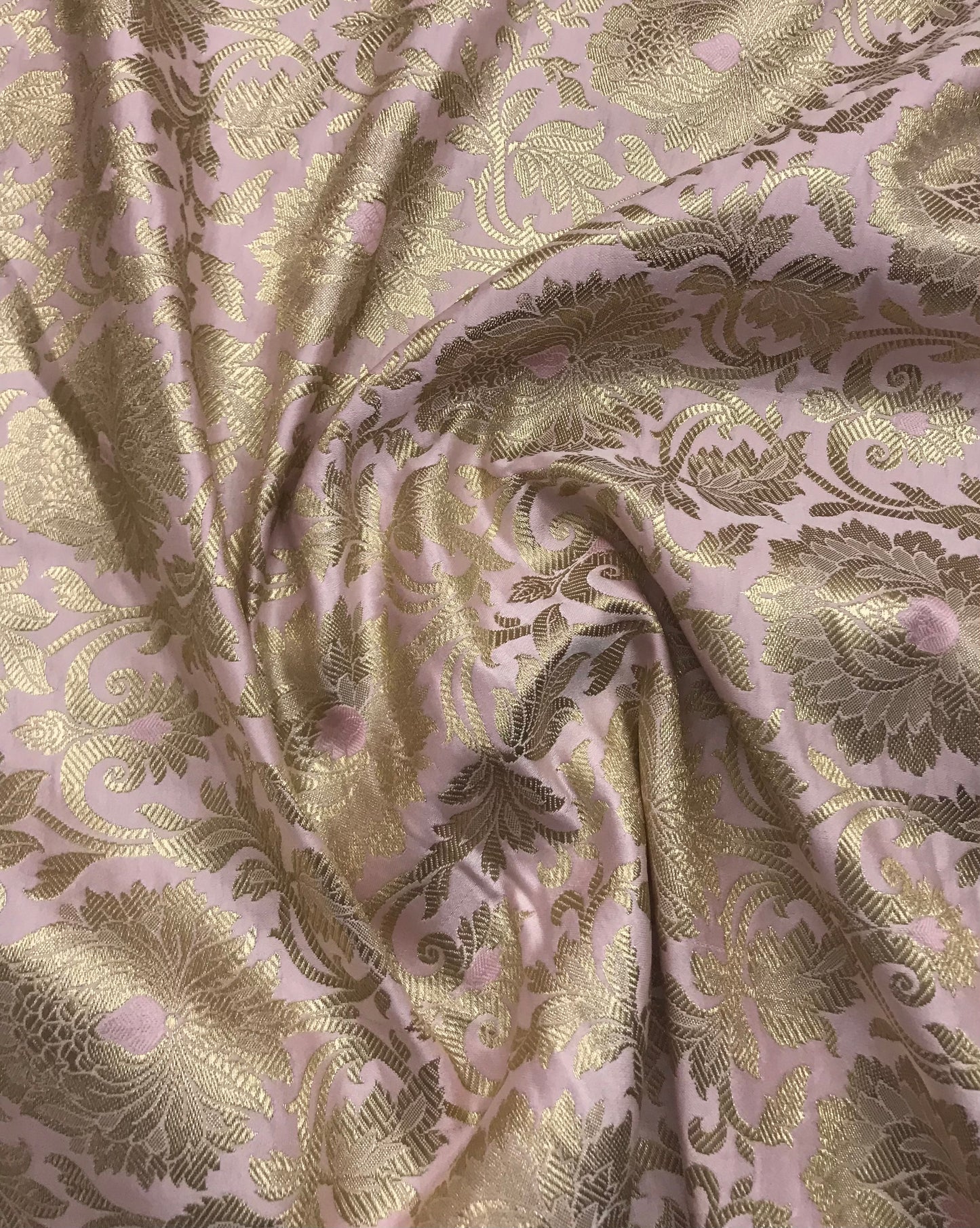Banarasi Brocade Fabric, Pink gold designer fabric, Rayon silk brocade, Damask jacquard brocade, Floral brocade, Brocade Satin - NFAF2007