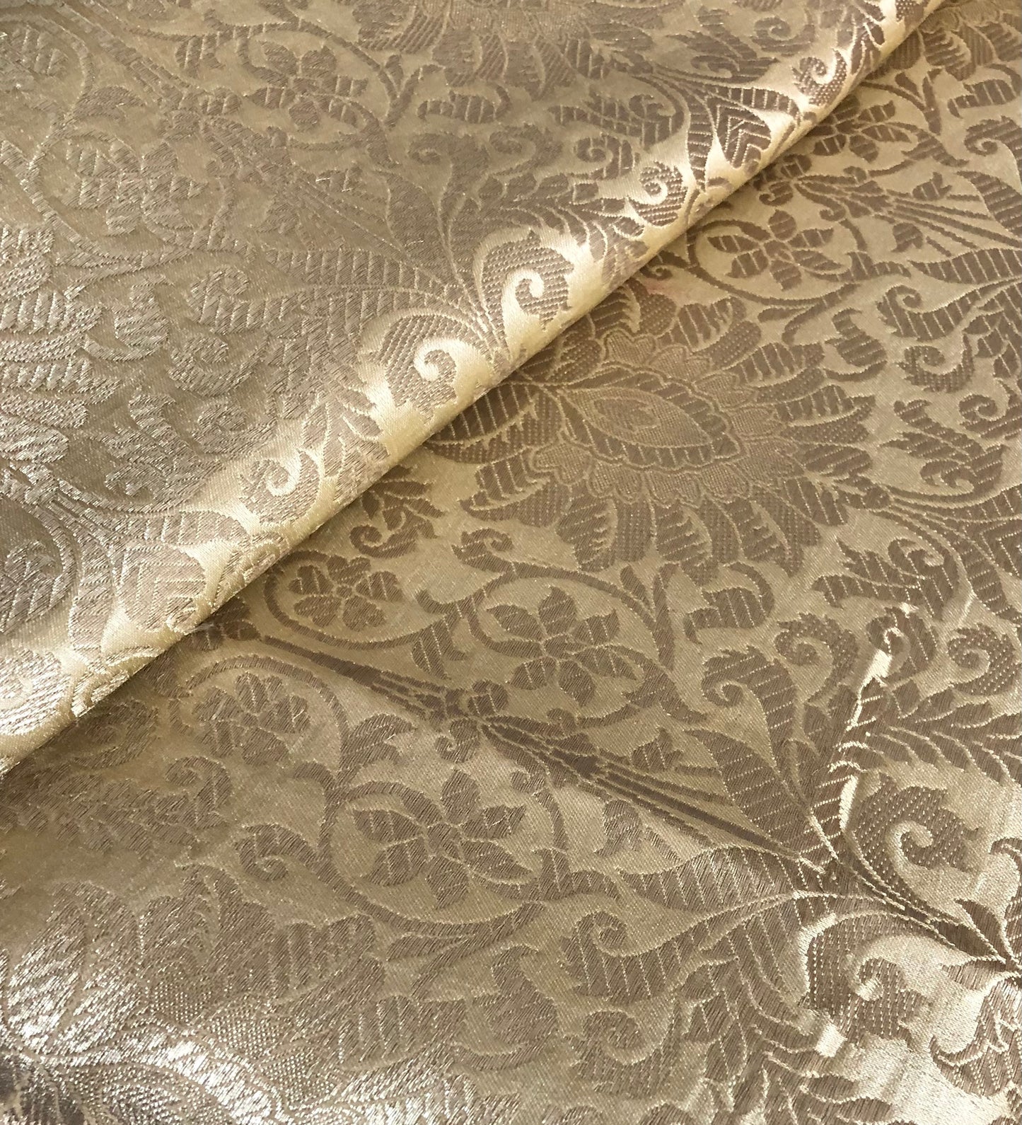 Banarasi brocade fabric, Beige & gold Rayon silk brocade fabric, Home décor fabric, Flower brocade, Jacquard fabric, Fabric by the yard/meter - NFAF509