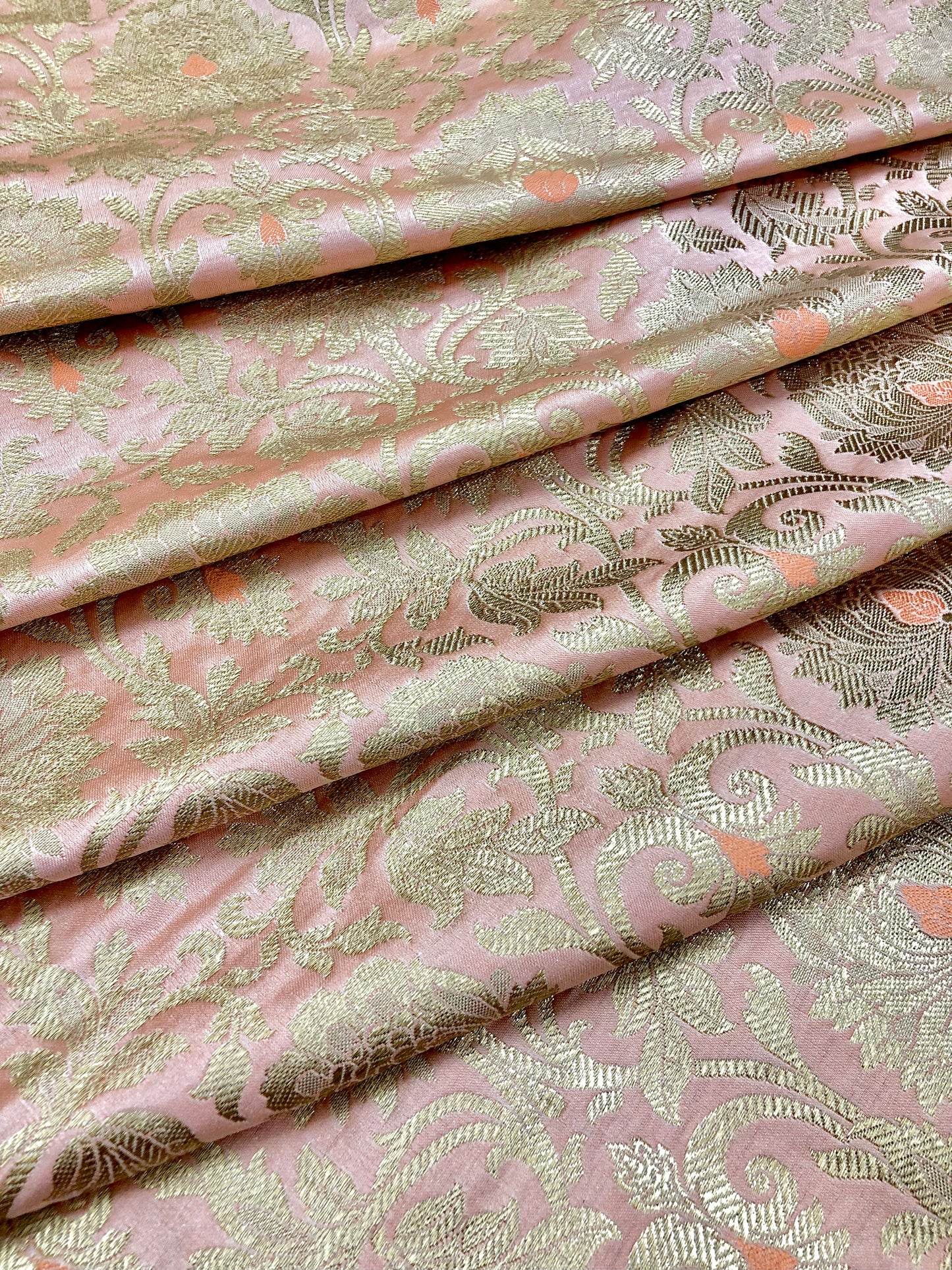 Peach and gold jacquard brocade fabric, Home décor fabric, Rayon silk brocade, Gothic fabric , Designer fabric, Lace brocade fabric - NFAF895
