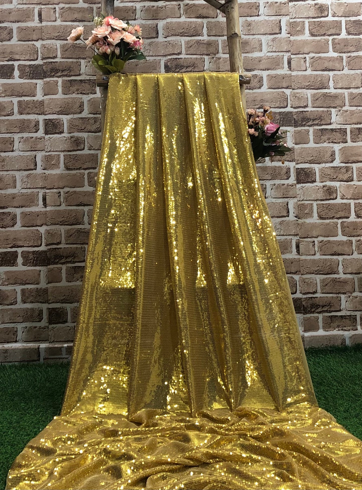Gold embroidered fabric, Sequin Georgette Fabric, Evening dress, Bridesmaid dress, Wedding inspiration, Fabric store, Handmade - SQAF832