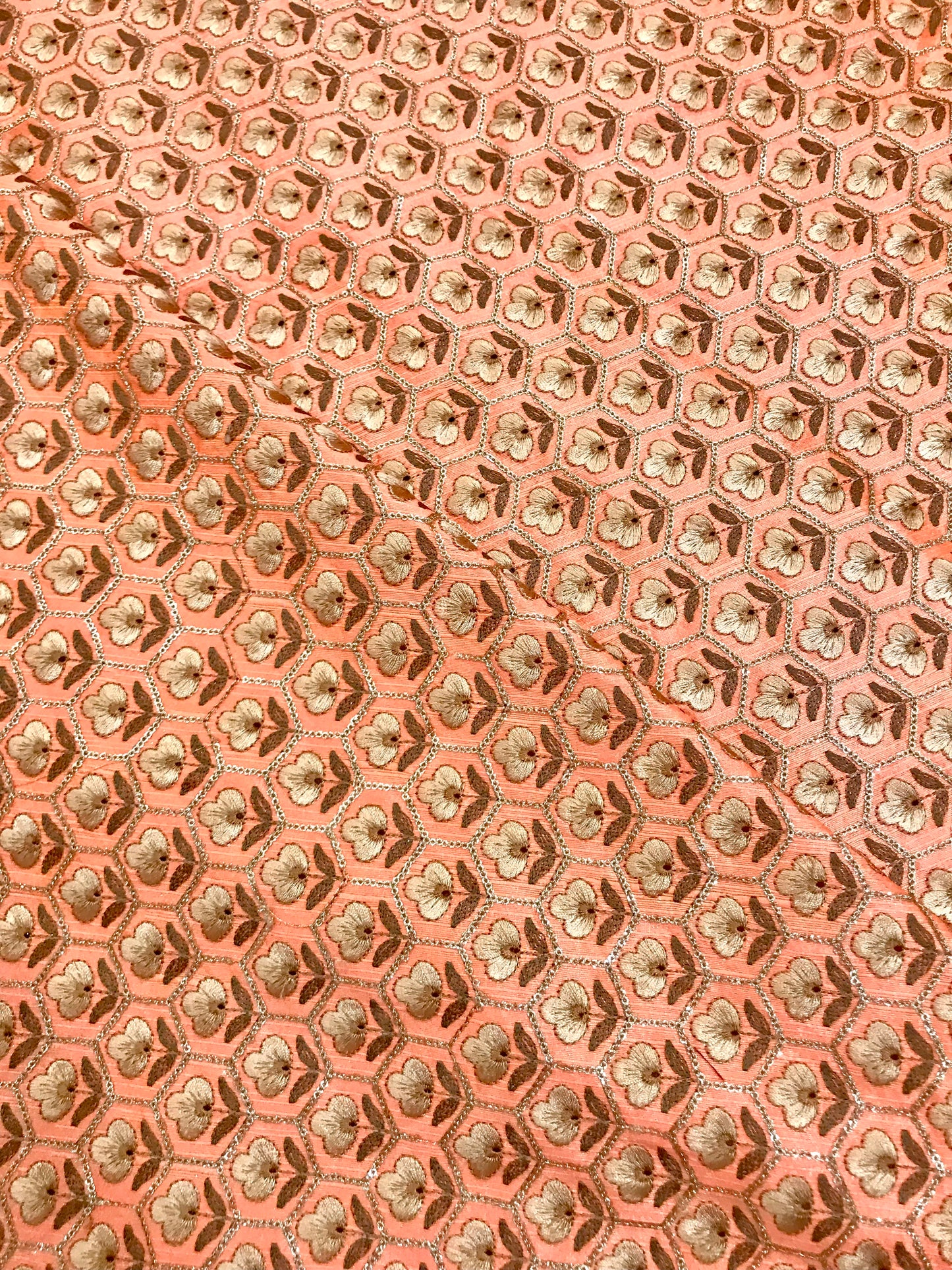 Orange embroidered fabric, Wedding dress, Vintage fabric, Bridesmaid dress, Thread embroidery, Fashion fabric, Handmade - NFAF826