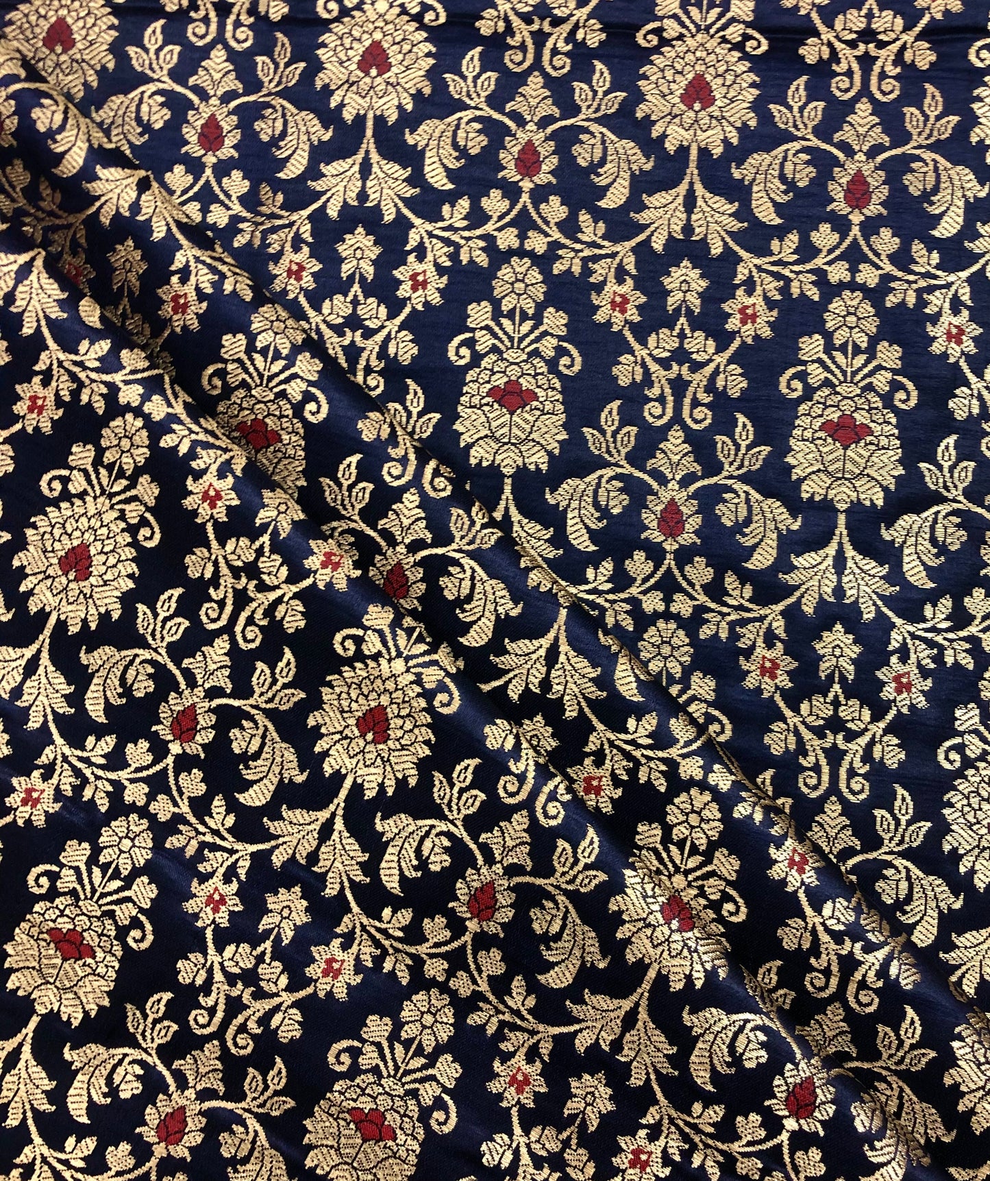 Navy blue Gold Jacquard Brocade fabric Wedding Dress fabric DIY Craft Supply Home decor fabric Upholstery Gold Fabric by the yard - NFAF704