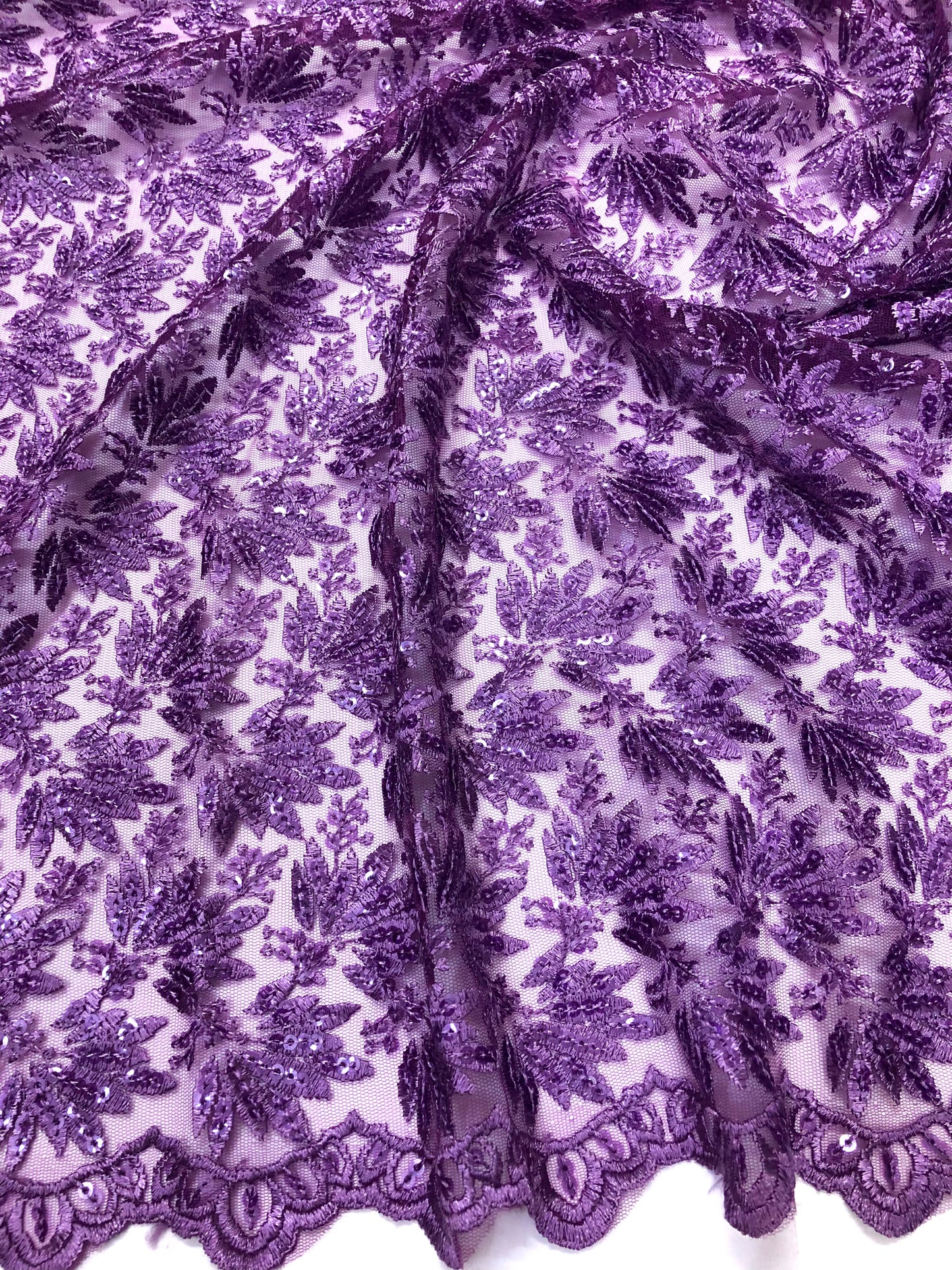 Lavender embroidered fabric, Tulle Mesh Fabric, Bridal Wedding Fabric, Bridesmaid dress, Thread embroidery, Luxury fabric, Handmade - NFAF1065