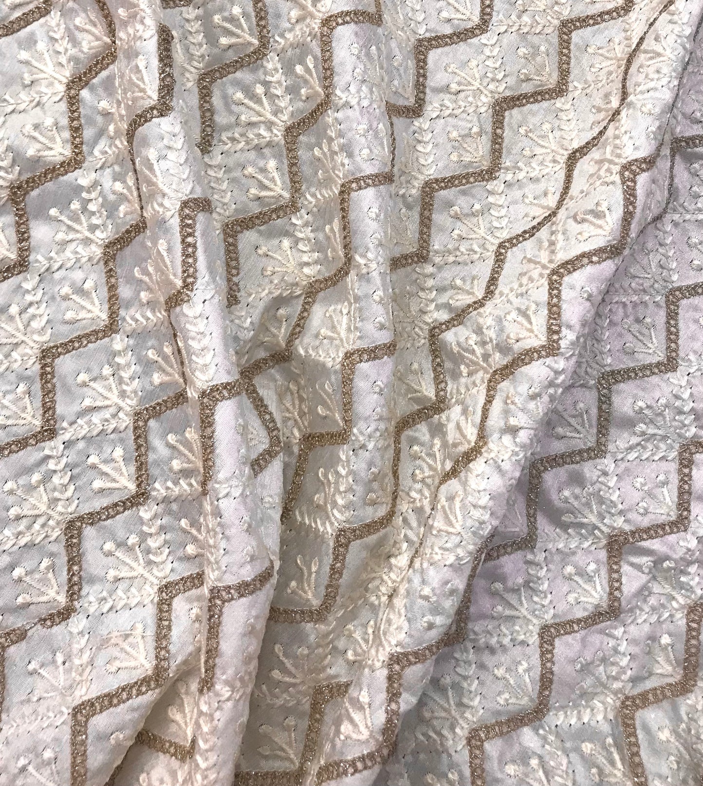 Off-White embroidered fabric, Gold fabric, Embroidery design, Bridesmaid dress, Fabric store, Evening dress, Wedding dress, Thread embroidery - NFAF661