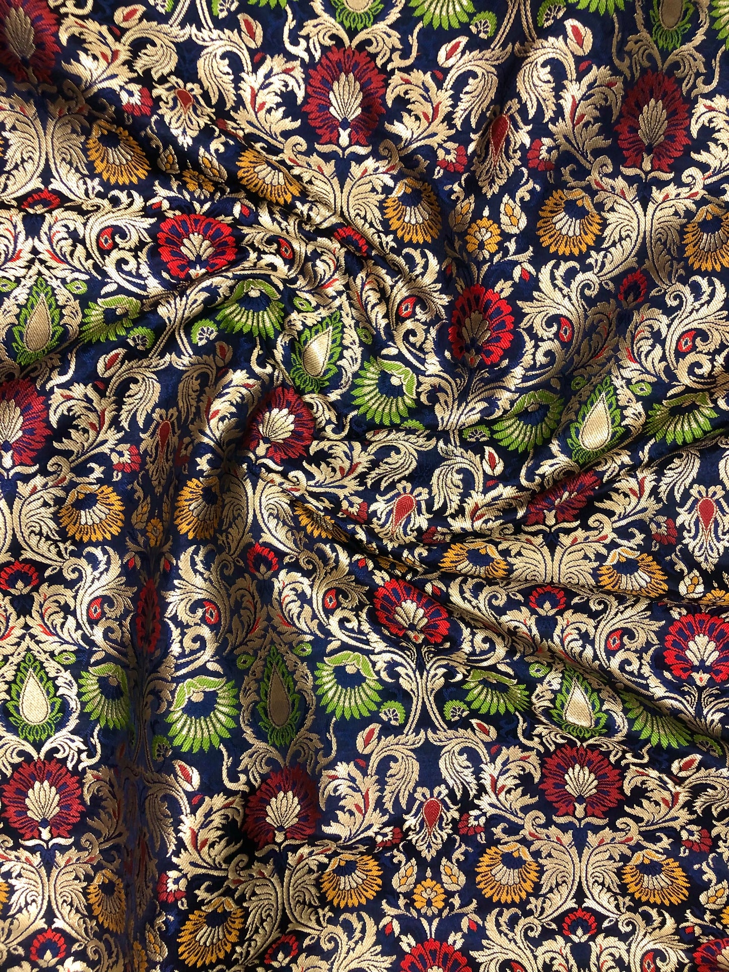 Indian banarasi brocade fabric Blue gold Jacquard fabric Home décor fabric Floral brocade Medieval fabric Artisanal textile - NFAF597