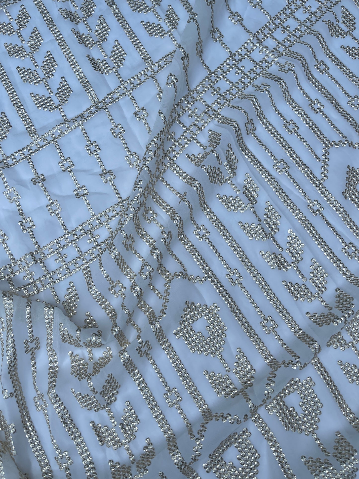 Off-White embroidered fabric, Wedding dress, Royal fabric, Luxury fabric, Fashion fabric, Fabric store, Embroidery art, Indian fabric - NFAF945