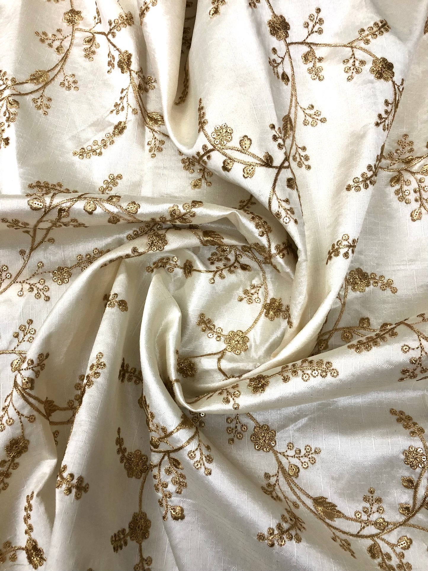 Off White and Gold Embroidered Fabric, Haute couture, Wedding inspiration, Gold flower, Royal fabric, Fashion fabric - NFAF30