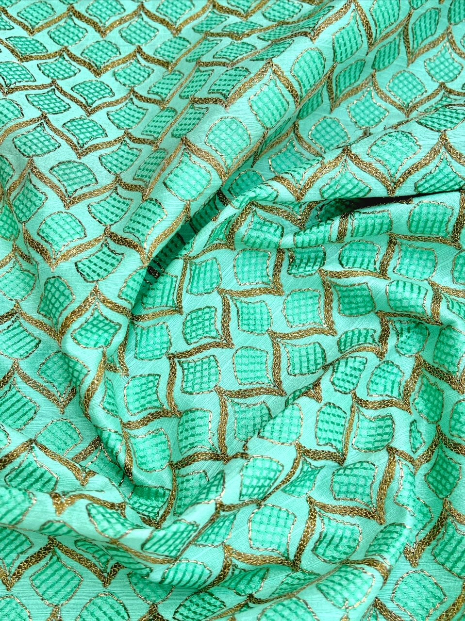 Embroidered fabric, Green Wedding dress fabric, Luxury fabric, Gold fabric, Embroidery design, Haute couture, Bridesmaid dress - NFAF836