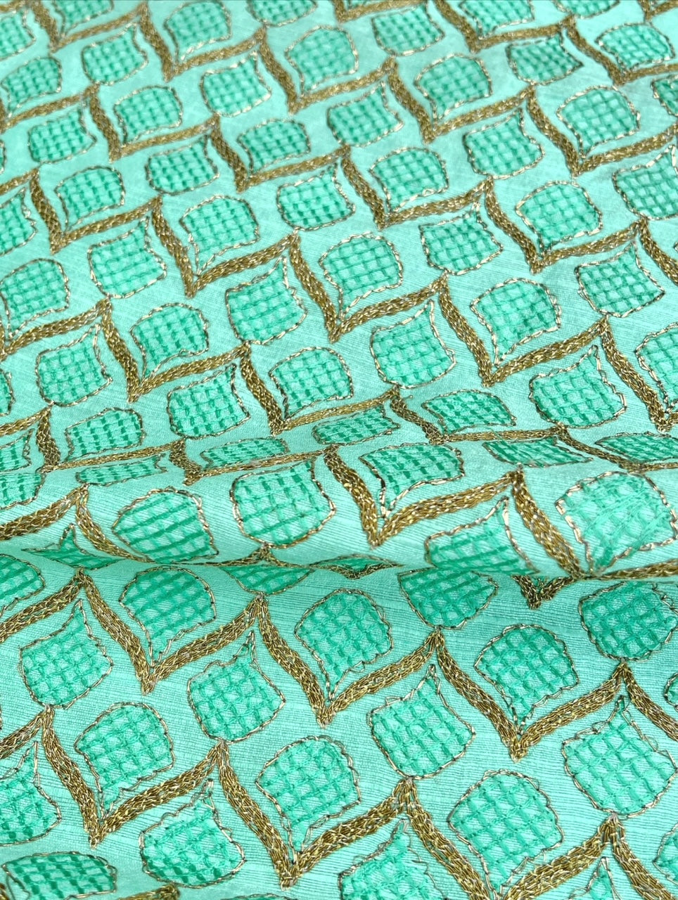 Embroidered fabric, Green Wedding dress fabric, Luxury fabric, Gold fabric, Embroidery design, Haute couture, Bridesmaid dress - NFAF836