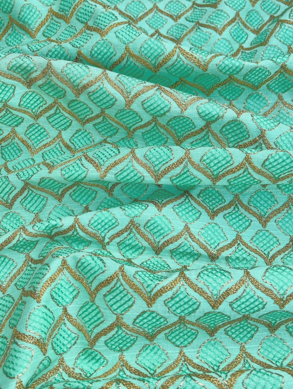 Embroidered fabric, Green Wedding dress fabric, Luxury fabric, Gold fabric, Embroidery design, Haute couture, Bridesmaid dress - NFAF836
