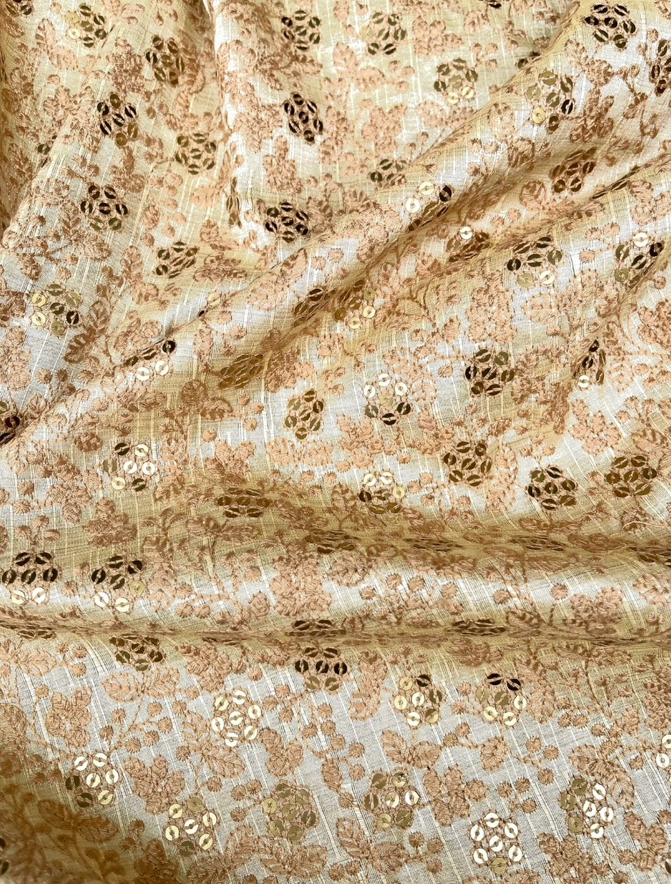 Beige Embroidered fabric, Wedding inspiration, Embroidery design, Thread embroidery, Gold fabric, Haute couture - NFAF845