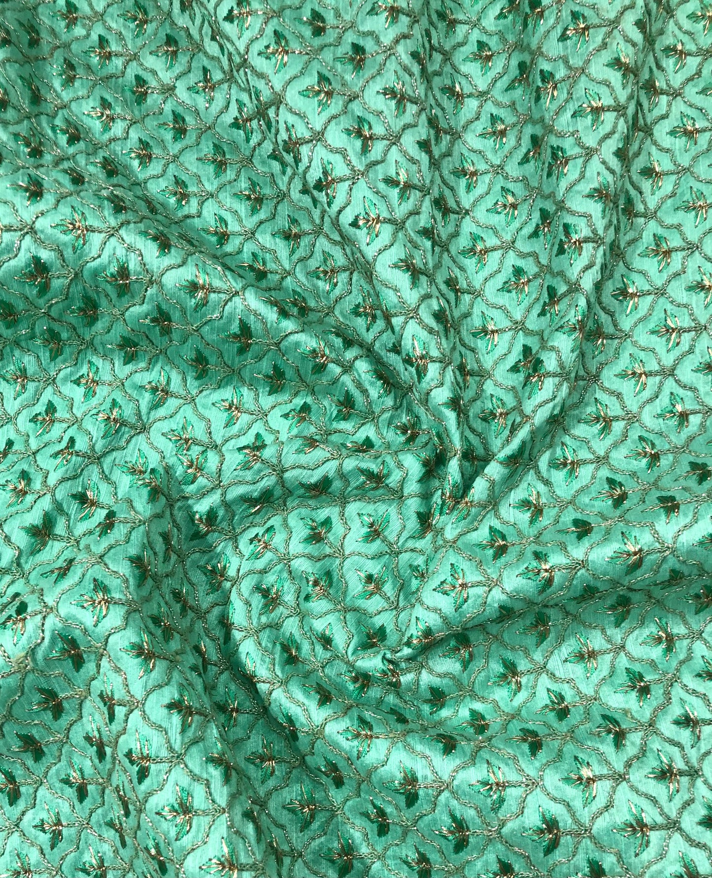 Green embroidered fabric, Bridesmaid dress, Thread embroidery, Wedding dress, Luxury fabric, Vintage fabric, Haute couture, Handmade - NFAF831