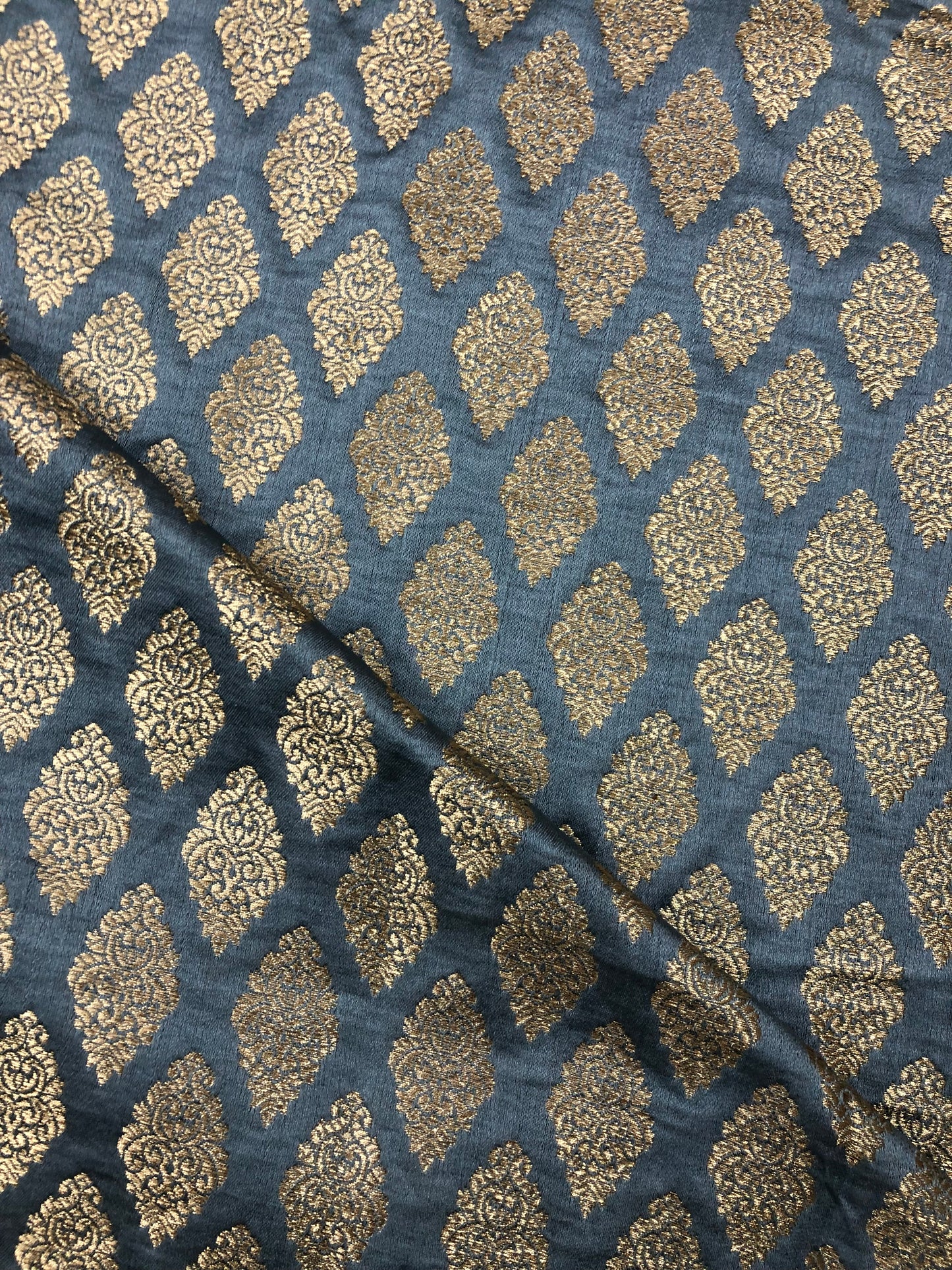 Indian banarasi brocade fabric, Gray & gold Rayon silk brocade, Floral brocade, Metallic brocade, Jacquard fabric, Historical fabric, Renaissance fabric - NFAF625