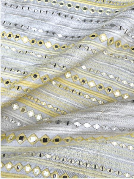 Yellow embroidered fabric, Wedding dress, Fabric store, Luxury fabric, Thread embroidery, Indian fabric, Couture fashion, Royal fabric - NFAF877