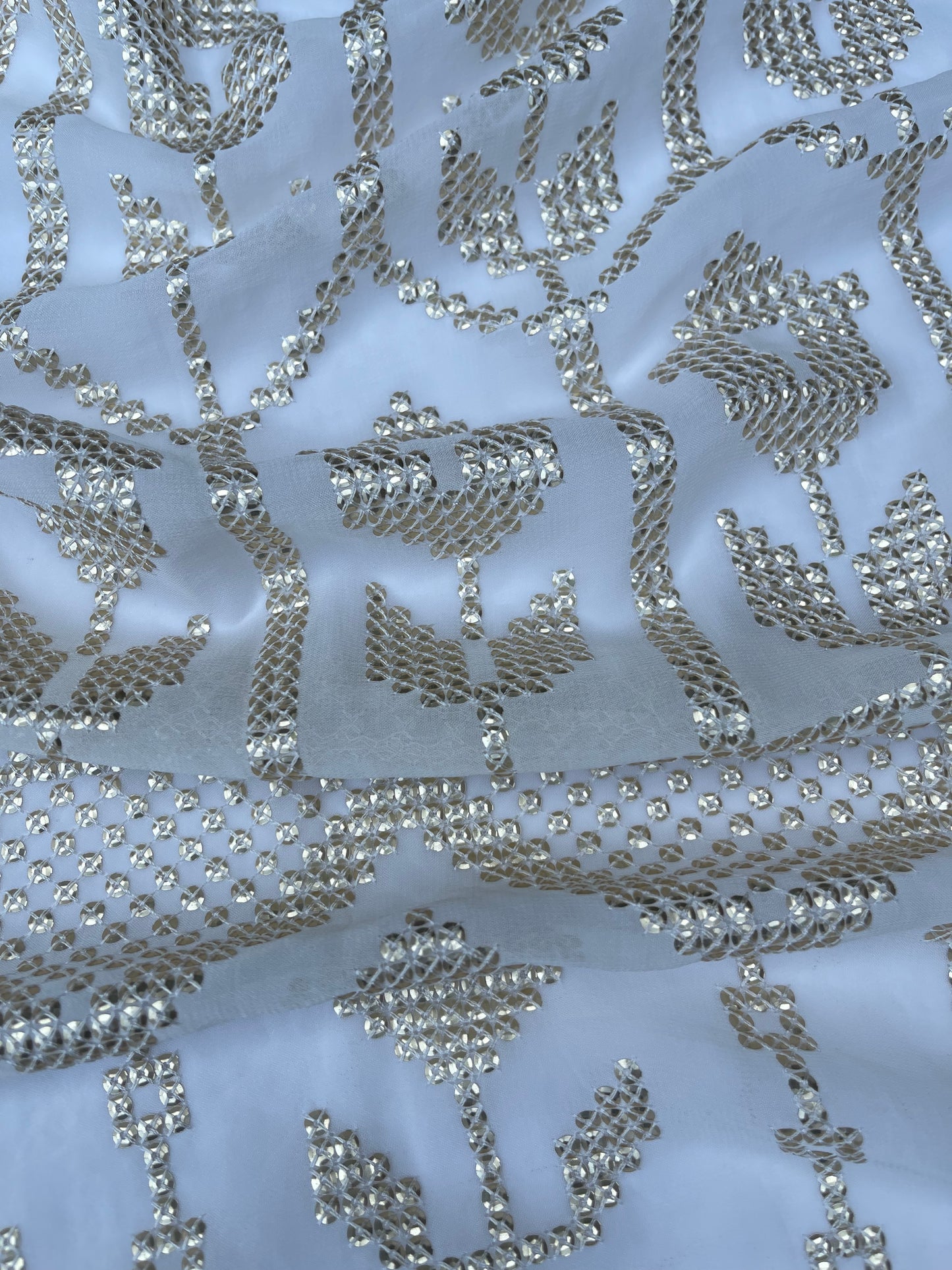 Off-White embroidered fabric, Wedding dress, Royal fabric, Luxury fabric, Fashion fabric, Fabric store, Embroidery art, Indian fabric - NFAF945