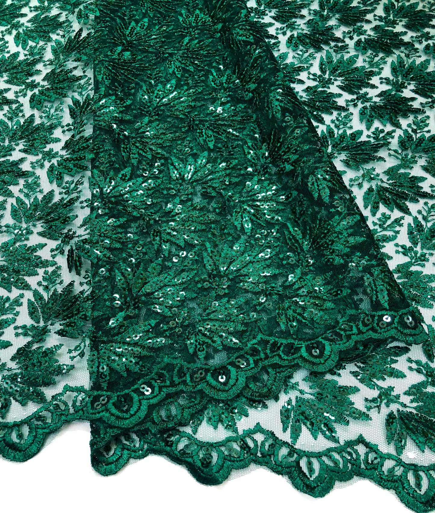 Green embroidered fabric, Tulle Mesh Fabric, Bridal Wedding Fabric, Bridesmaid dress, Thread embroidery, Luxury fabric, Handmade - NFAF1061