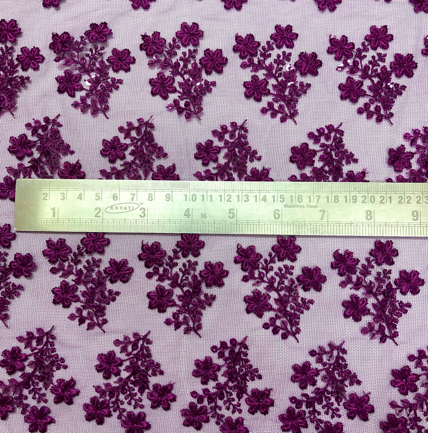 Purple embroidered fabric, Tulle Mesh Fabric, Bridal Wedding Fabric, Bridesmaid dress, Thread embroidery, Luxury fabric, Handmade - NFAF1060