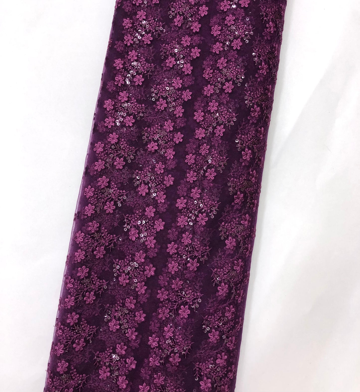 Purple embroidered fabric, Tulle Mesh Fabric, Bridal Wedding Fabric, Bridesmaid dress, Thread embroidery, Luxury fabric, Handmade - NFAF1060