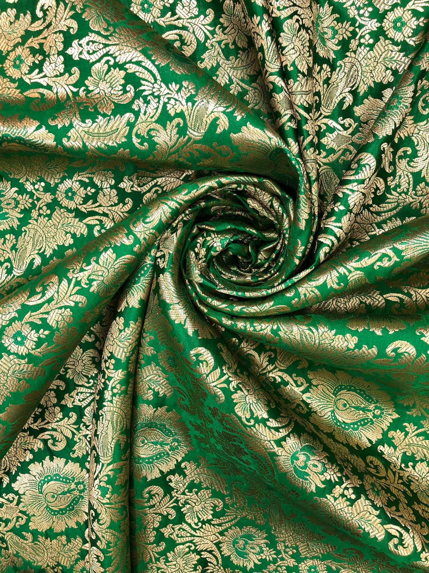 Green Gold Brocade fabric Jacquard damask fabric Wedding bridal Dress Lehenga fabric Upholsery Home Decor Fabric by the yard
