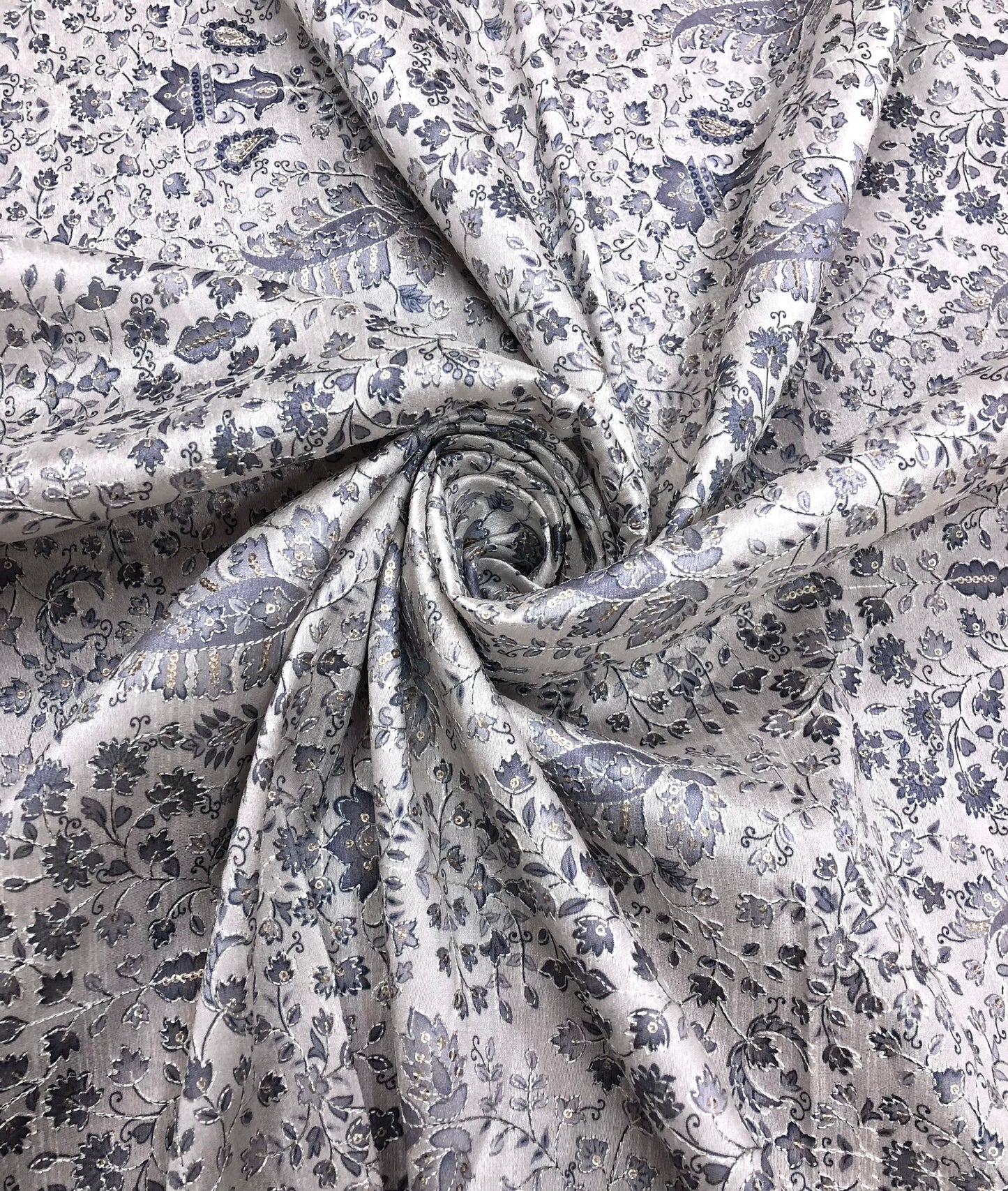 Gray off-White Embroidered fabric Silver Embroidery Printed Fabric Dupioni Silk Wedding Dress Fabric Gown Fabric by the yard - NFAF645