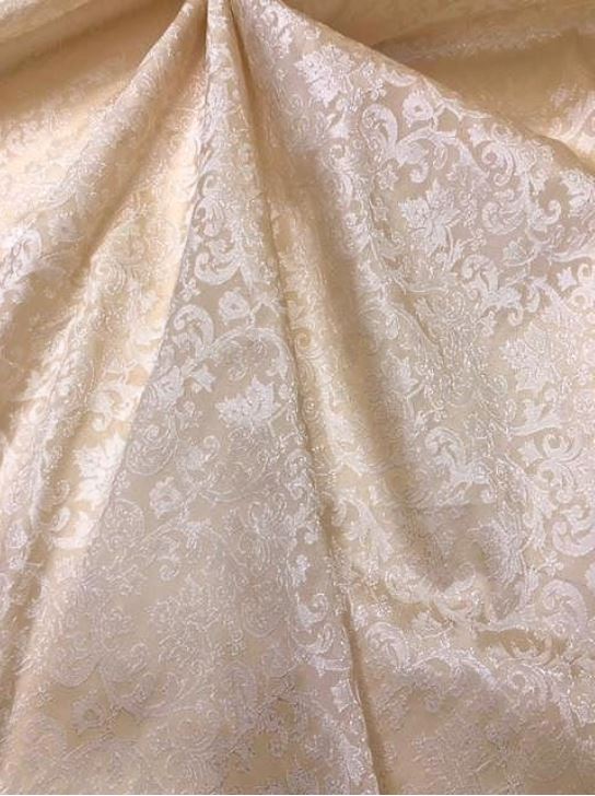 Damask Brocade Fabric Beige Jacquard brocade Wedding dress fabric Embossed Brocade fabric Bridal Dress Brocade Fabric by the yard - NFAF964