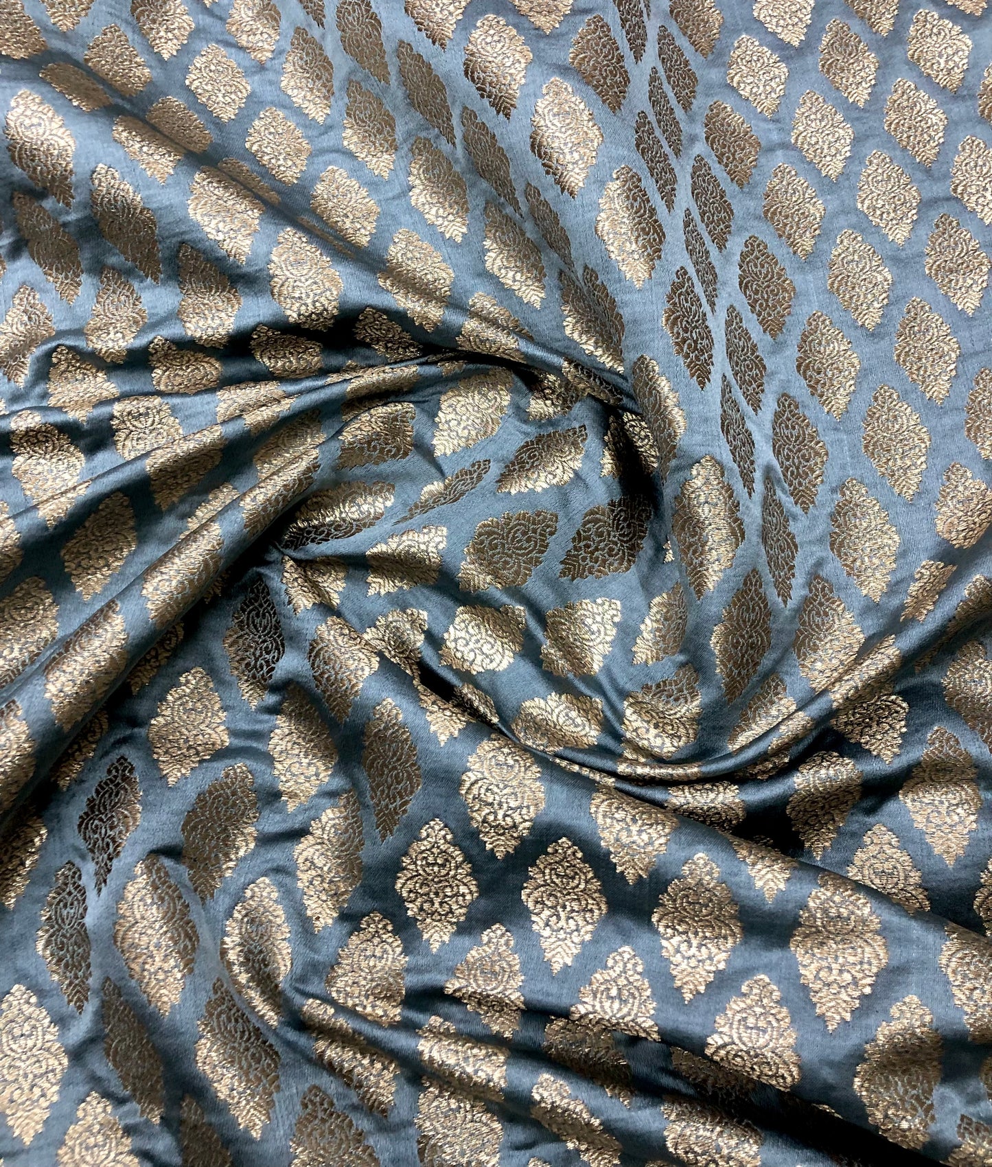 Indian banarasi brocade fabric, Gray & gold Rayon silk brocade, Floral brocade, Metallic brocade, Jacquard fabric, Historical fabric, Renaissance fabric - NFAF625