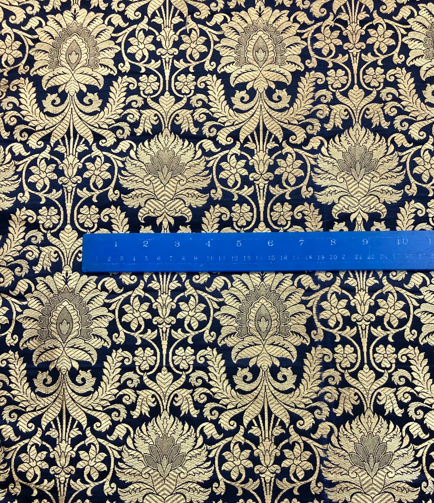 Banarasi Brocade Fabric, Navy Blue Gold Home décor fabric, Historical fabric, Rayon silk brocade, Gothic fabric, Vintage textile - NFAF577