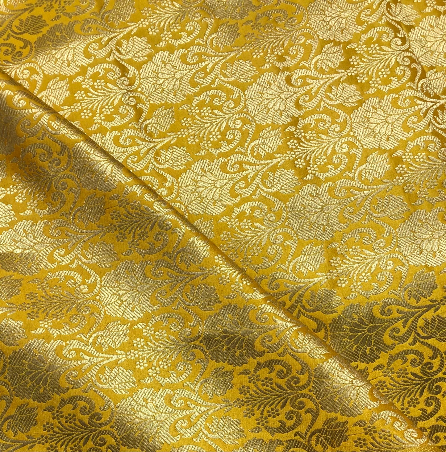 Banarasi Brocade Fabric Yellow Gold Jcquard Damask Fabric Home décor Fabric Designer Brocade Bridal Corset Fabric by the yard- NFAF530