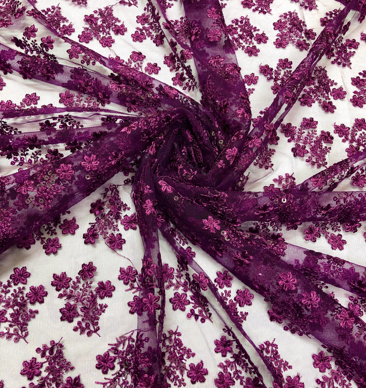 Purple embroidered fabric, Tulle Mesh Fabric, Bridal Wedding Fabric, Bridesmaid dress, Thread embroidery, Luxury fabric, Handmade - NFAF1060