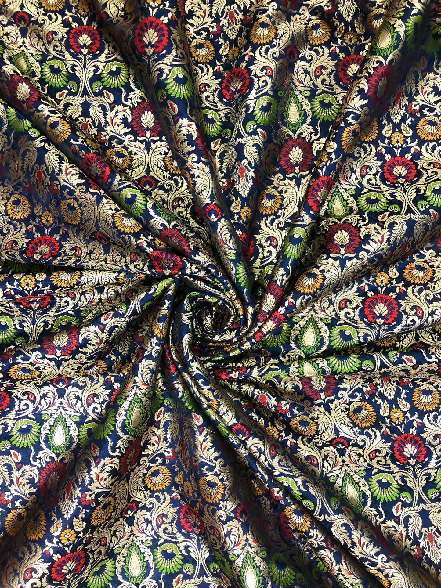 Indian banarasi brocade fabric Blue gold Jacquard fabric Home décor fabric Floral brocade Medieval fabric Artisanal textile - NFAF597