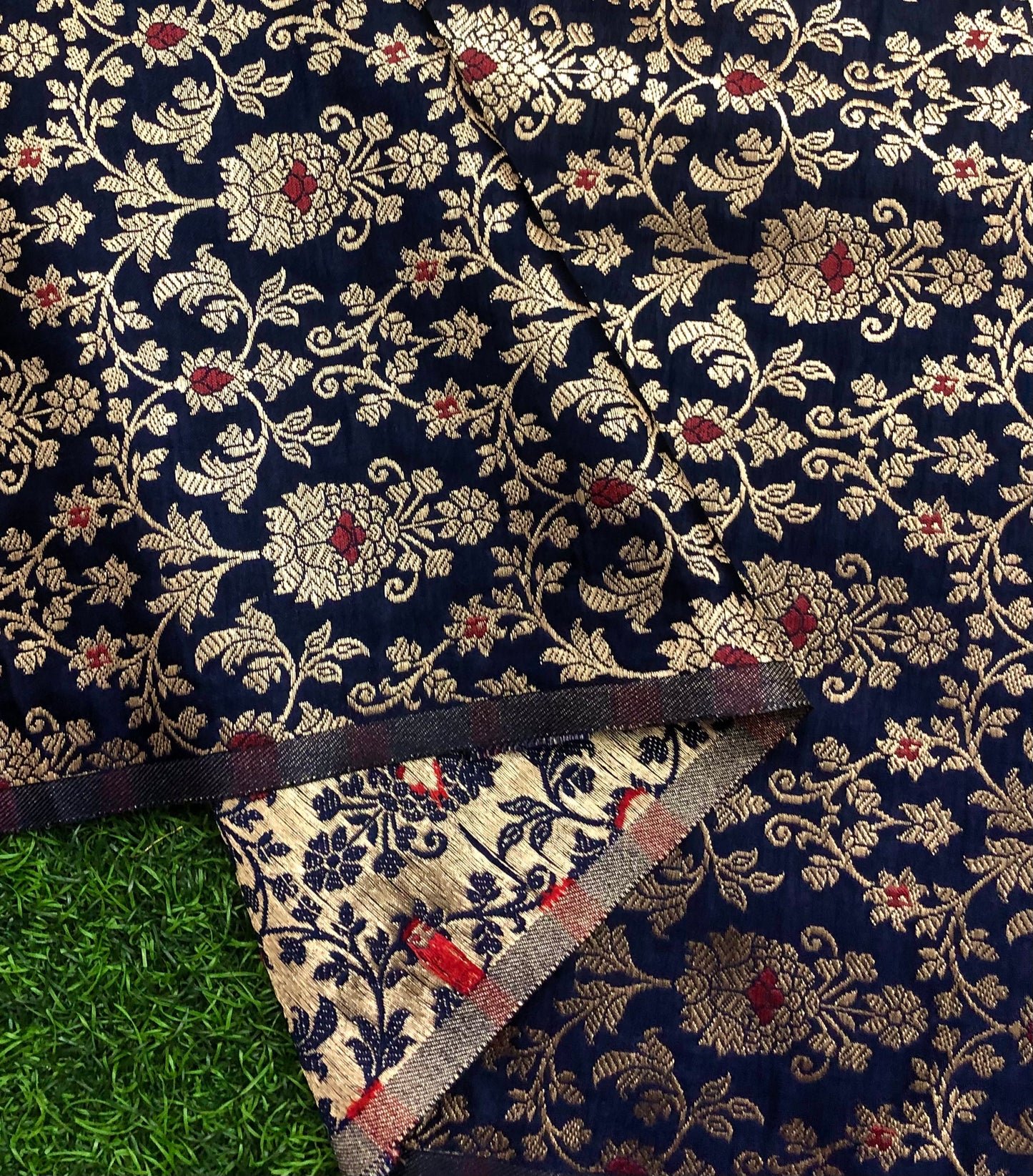 Navy blue Gold Jacquard Brocade fabric Wedding Dress fabric DIY Craft Supply Home decor fabric Upholstery Gold Fabric by the yard - NFAF704