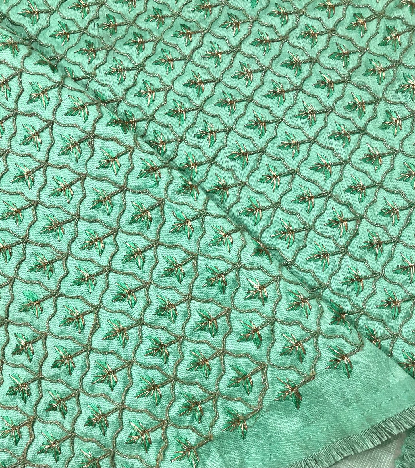 Green embroidered fabric, Bridesmaid dress, Thread embroidery, Wedding dress, Luxury fabric, Vintage fabric, Haute couture, Handmade - NFAF831