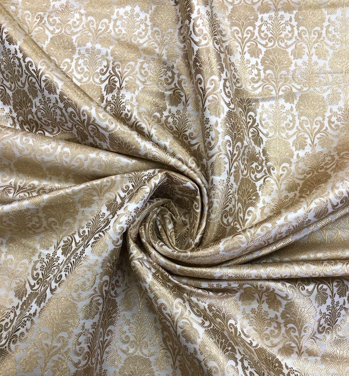 Banarasi Brocade fabric, White Gold Wedding inspiration fabric, Damask jacquard brocade, Gothic fabric, Renaissance fabric - NFAF568