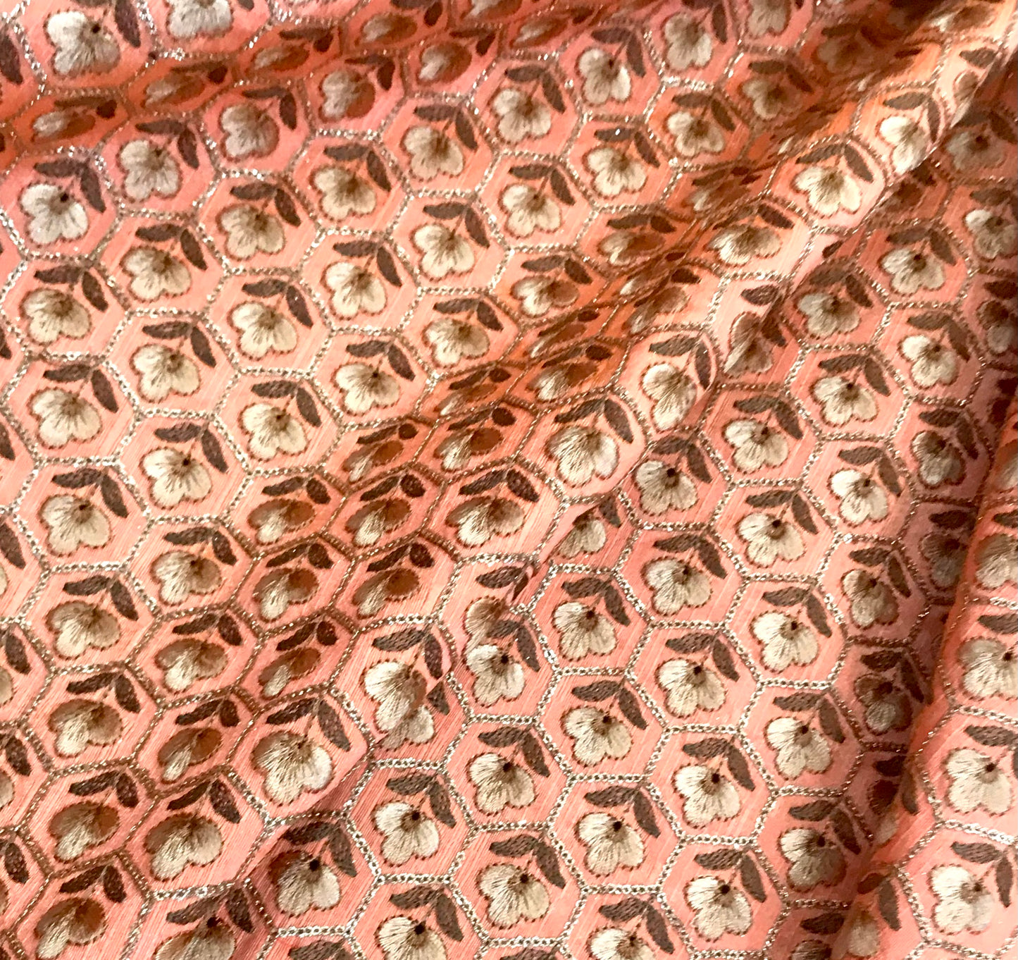 Orange embroidered fabric, Wedding dress, Vintage fabric, Bridesmaid dress, Thread embroidery, Fashion fabric, Handmade - NFAF826
