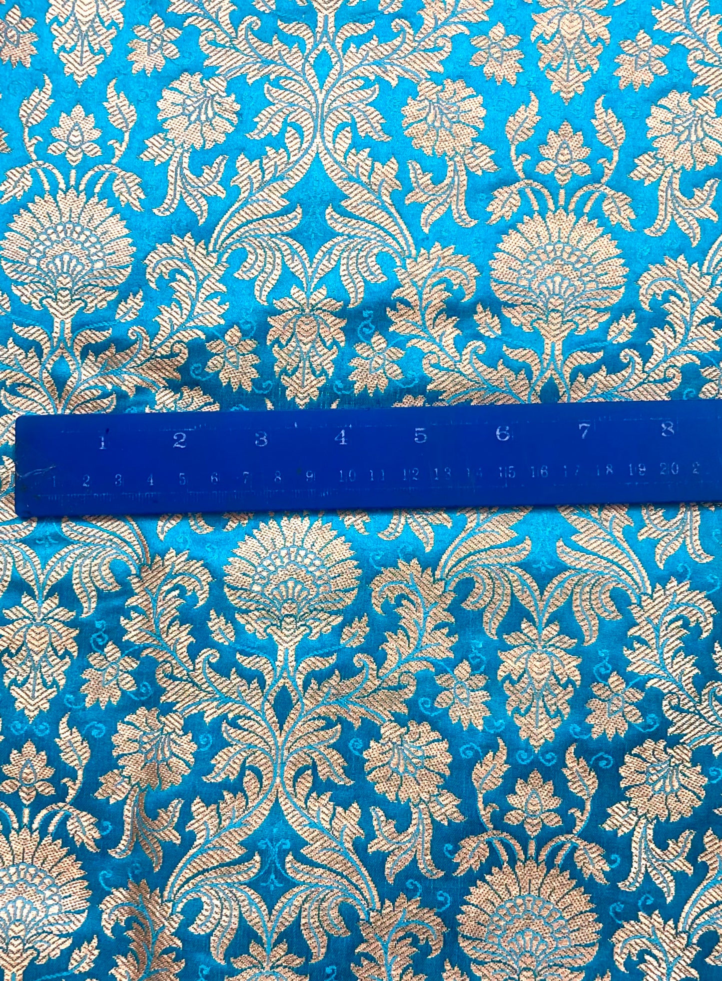 Banarasi Brocade Fabric, Blue Gold Jacquard fabric, Home décor fabric, Floral brocade, Fabric by the yard/meter - NFAF604
