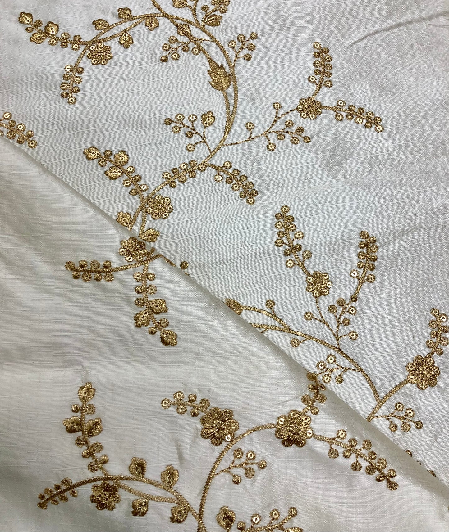 Off White and Gold Embroidered Fabric, Haute couture, Wedding inspiration, Gold flower, Royal fabric, Fashion fabric - NFAF30