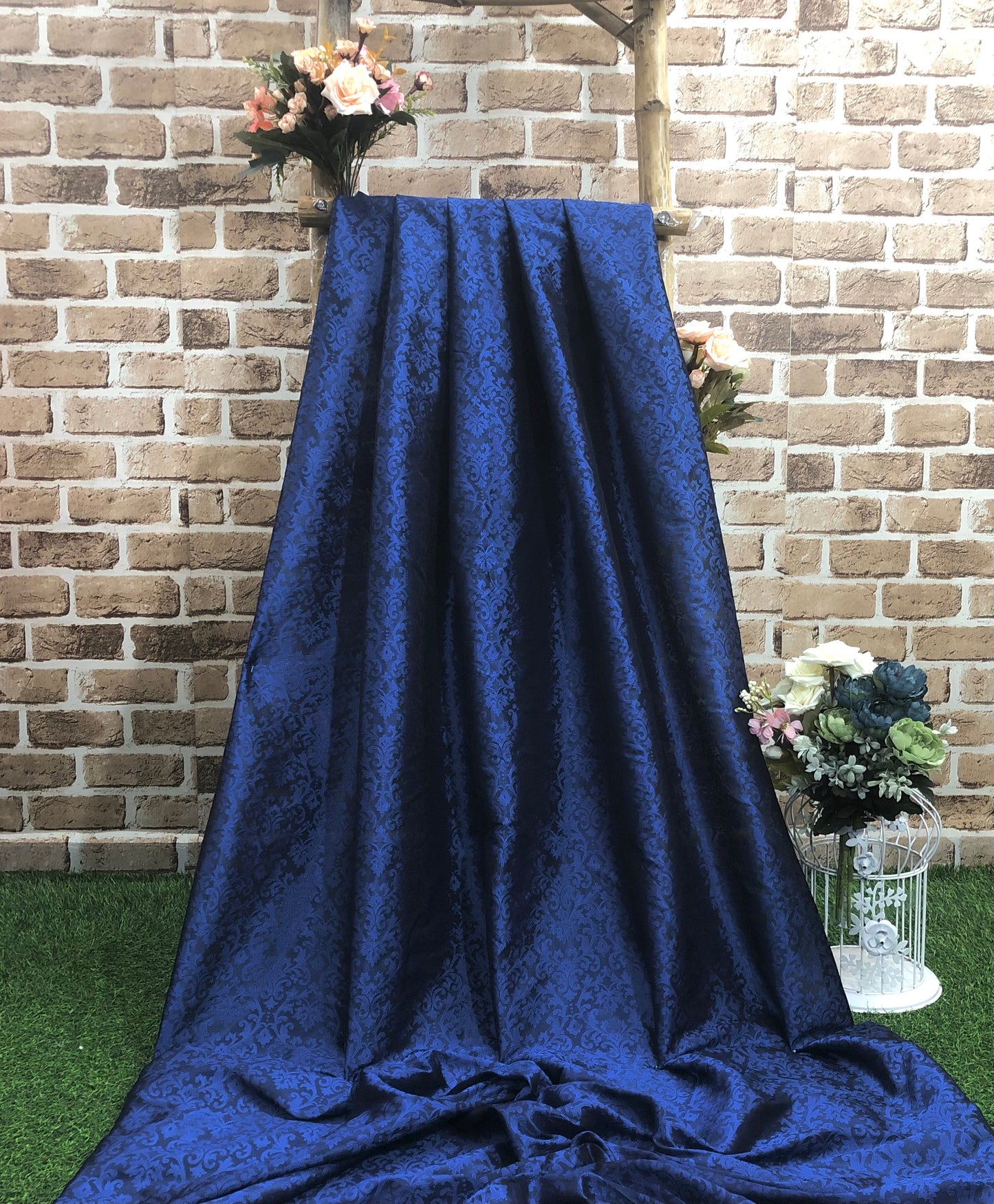 Blue damask jacquard brocade fabric, Wedding dress, Hautecouture, Rayon silk brocade, Fabric by the yard/meter - NFAF167