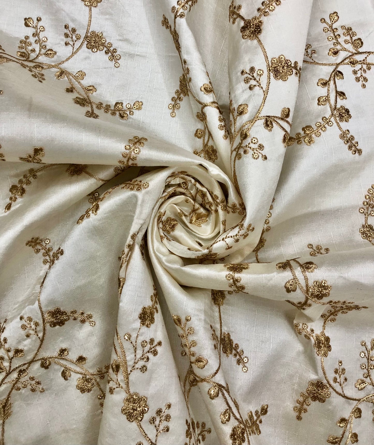 Off White and Gold Embroidered Fabric, Haute couture, Wedding inspiration, Gold flower, Royal fabric, Fashion fabric - NFAF30