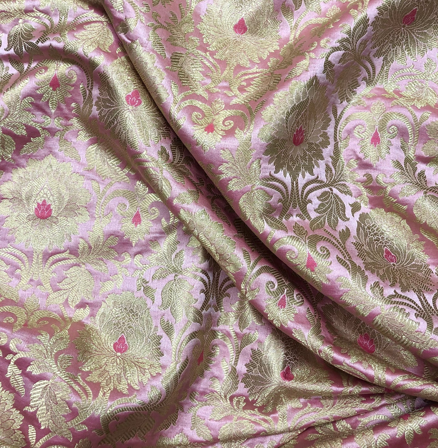 Brocade fabric Pink Gold fabric Jacquard Damask Fabric High Quality Indian Banarasi brocade Silk Wedding Bridal dress fabric by the yard