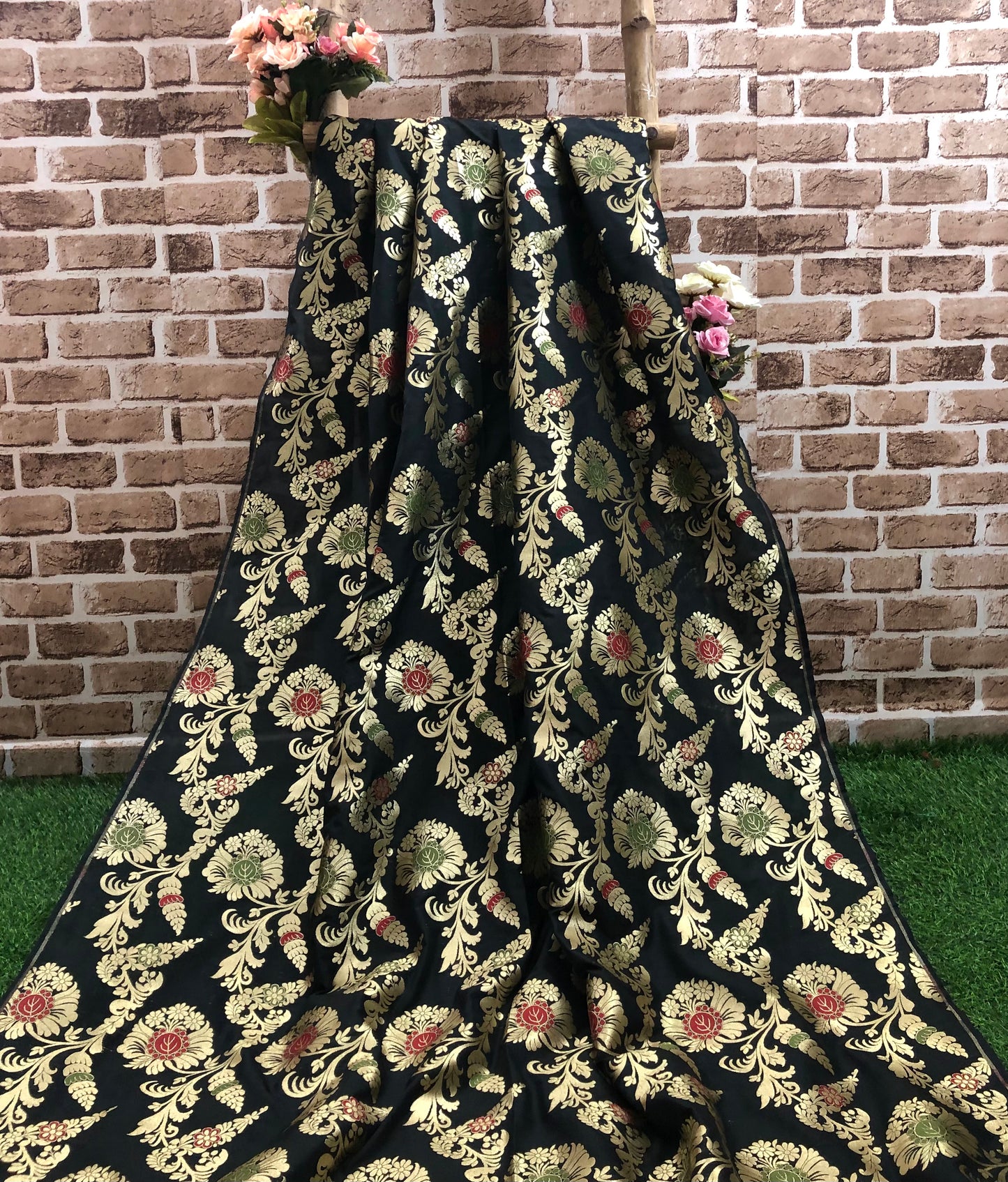 Brocade Fabric Black Gold Jacquard fabric Wedding Dress Salwar Suit Designer fabric Brocart tissue Haute couture Brocade Fabric by the yard