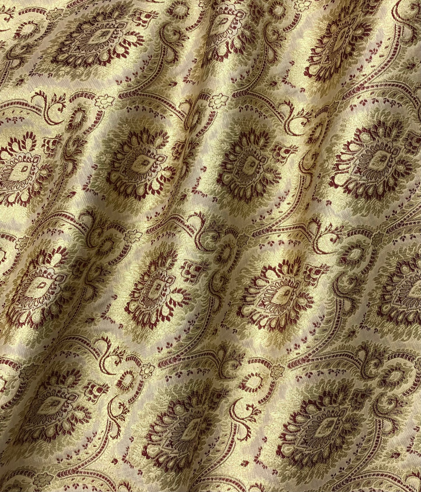 Indian banarasi brocade fabric, Beige maroon damask jacquard brocade fabric, Rayon silk brocade, Historical fabric, Gold fabric - NFAF860