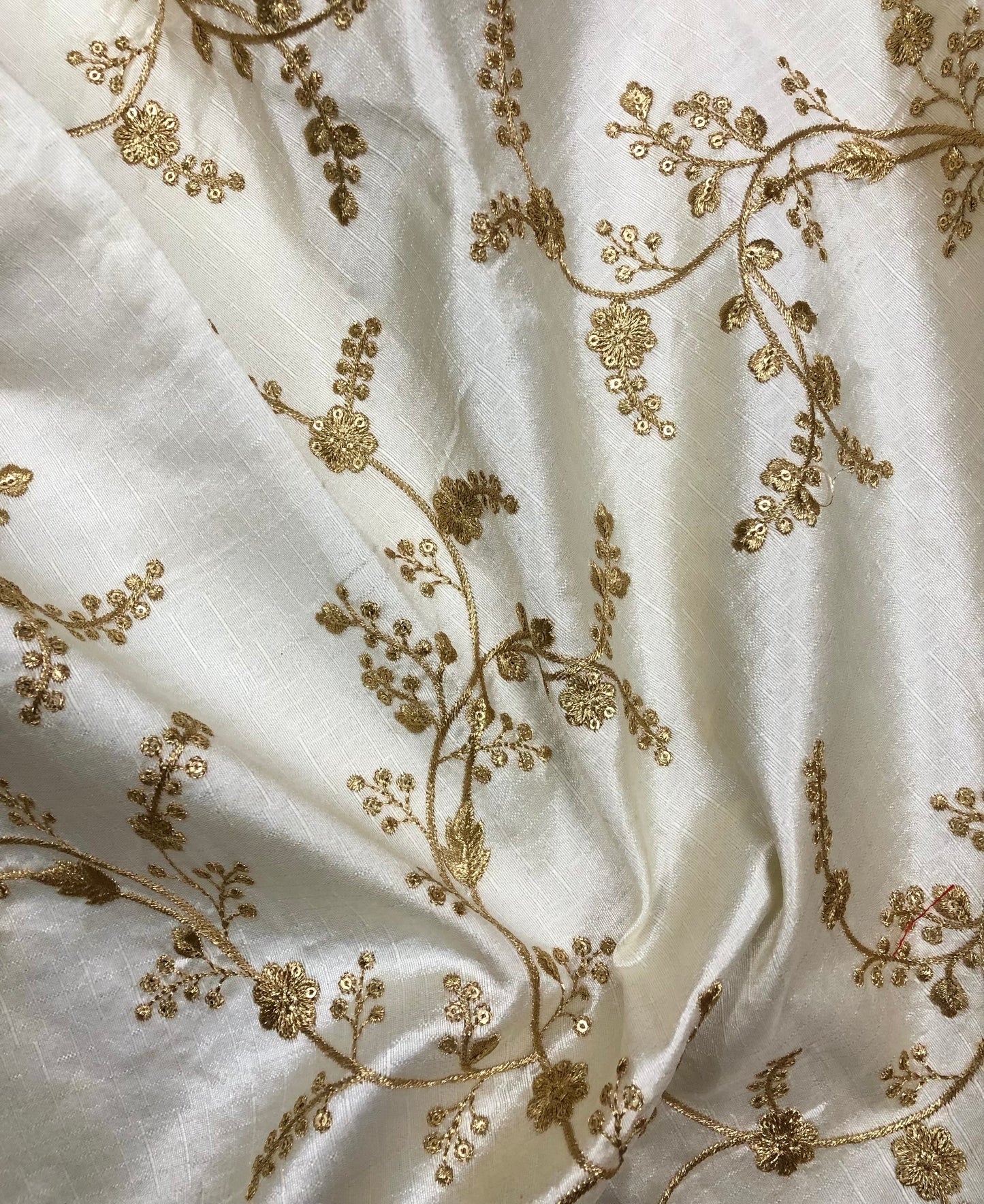 Off White and Gold Embroidered Fabric, Haute couture, Wedding inspiration, Gold flower, Royal fabric, Fashion fabric - NFAF30