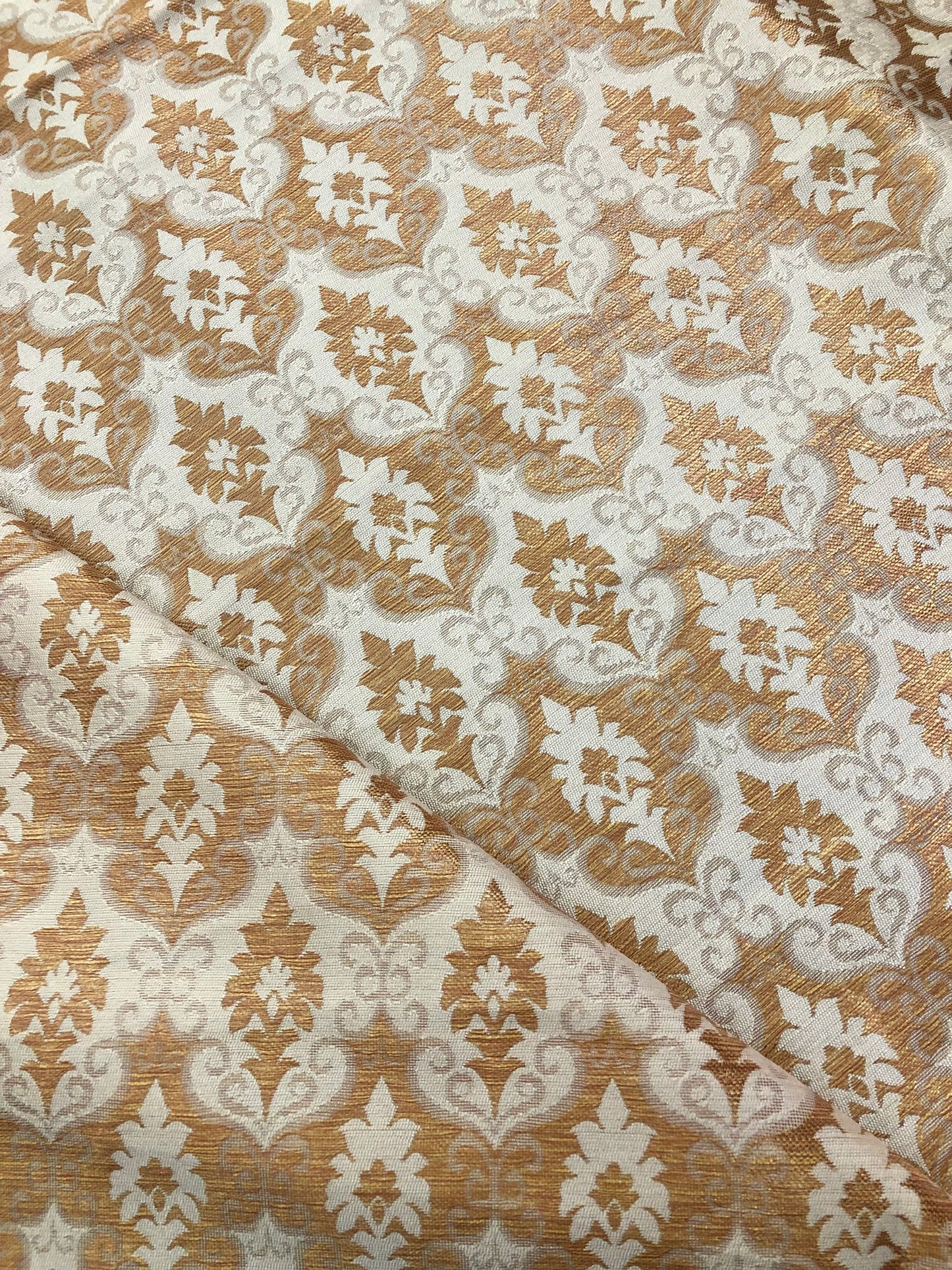 Banarasi Brocade Fabric, Beige Gold Jacquard fabric, Rayon silk brocade, Medieval fabric, Designer fabric, Gold fabric - NFAF859