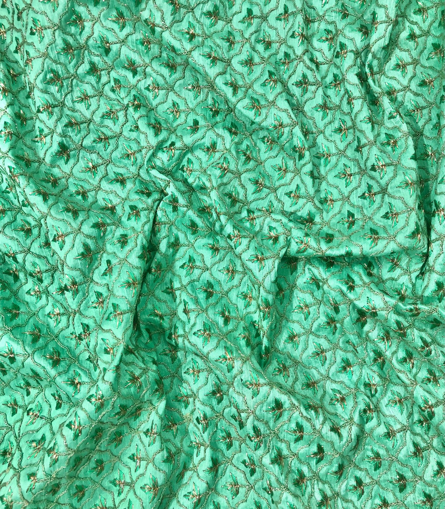 Green embroidered fabric, Bridesmaid dress, Thread embroidery, Wedding dress, Luxury fabric, Vintage fabric, Haute couture, Handmade - NFAF831